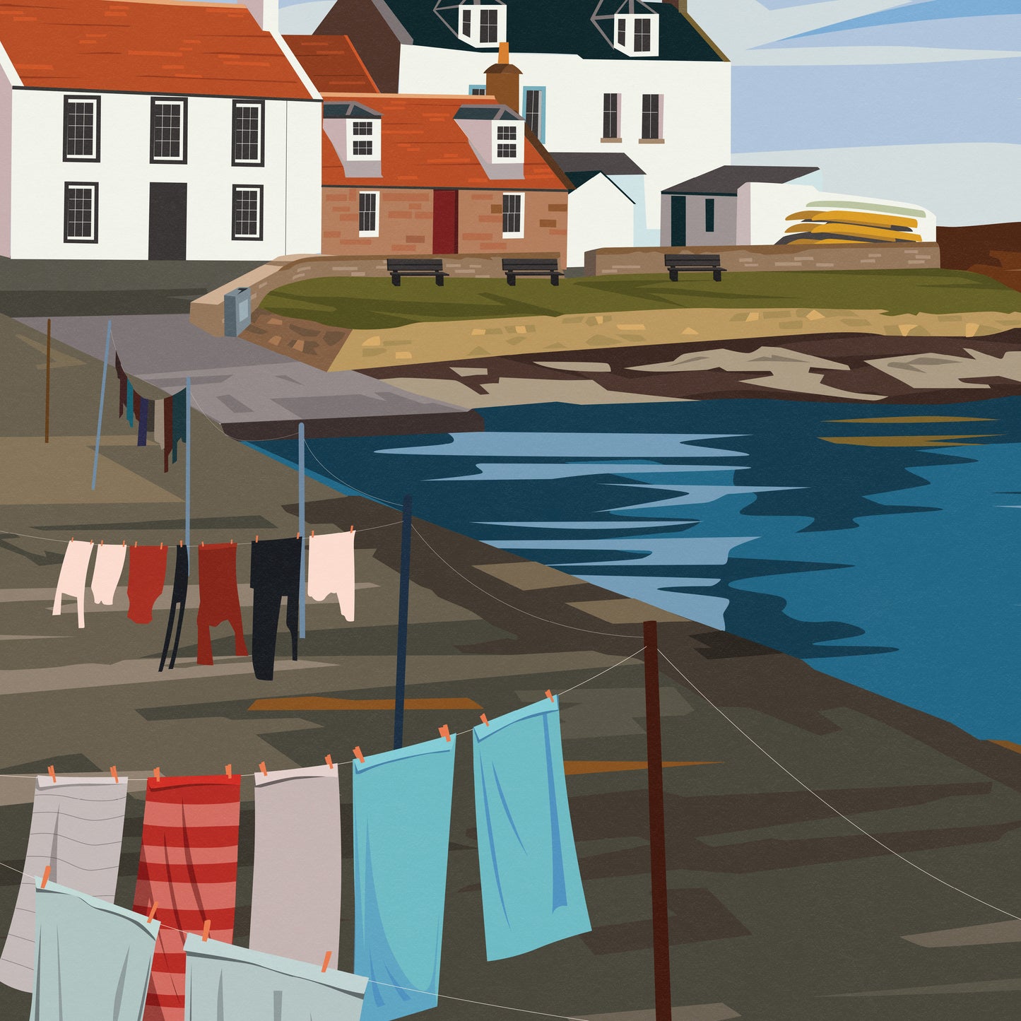 Cellardyke Print, Clothes Hanging at the Harbour, Fife Travel Poster, Fife East Neuk Wall Art, Scottish Gift