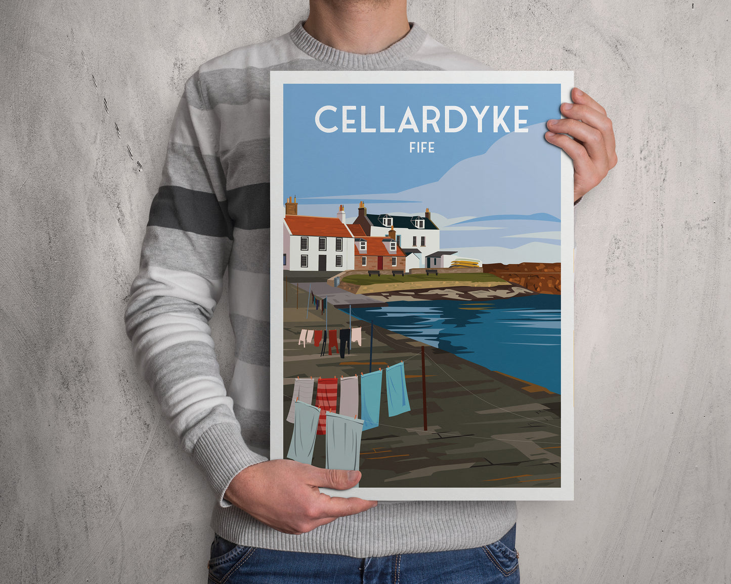 Cellardyke Print, Clothes Hanging at the Harbour, Fife Travel Poster, Fife East Neuk Wall Art, Scottish Gift