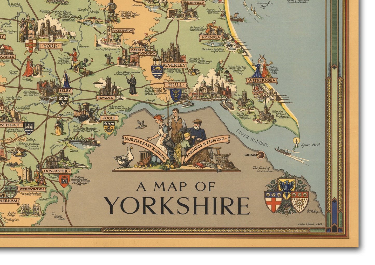 Old Map of Yorkshire | Vintage England | British Map | Pictorial Map | Interesting Maps | York | Hull | Bridlington | Scarborough | Beverley