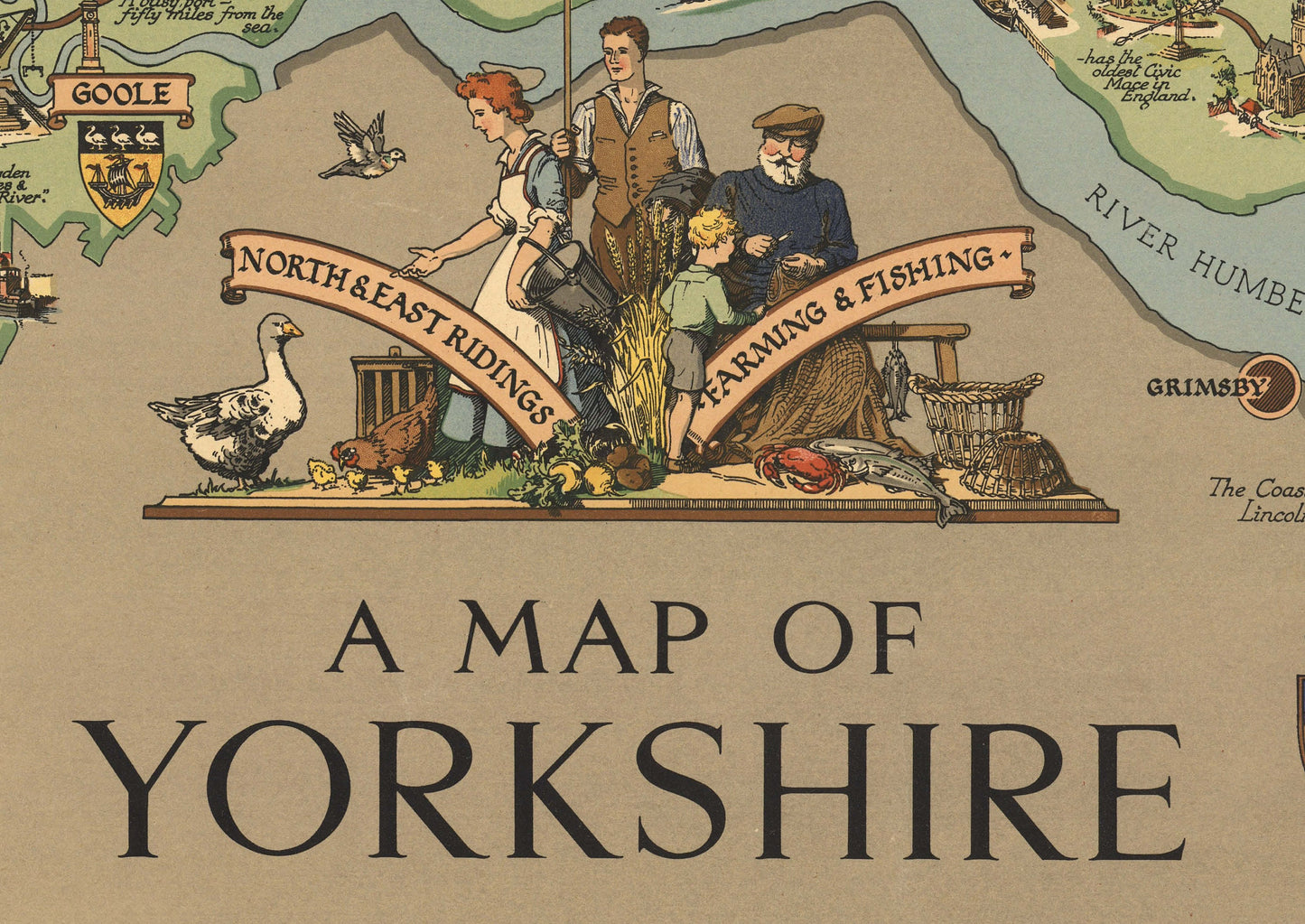 Old Map of Yorkshire | Vintage England | British Map | Pictorial Map | Interesting Maps | York | Hull | Bridlington | Scarborough | Beverley