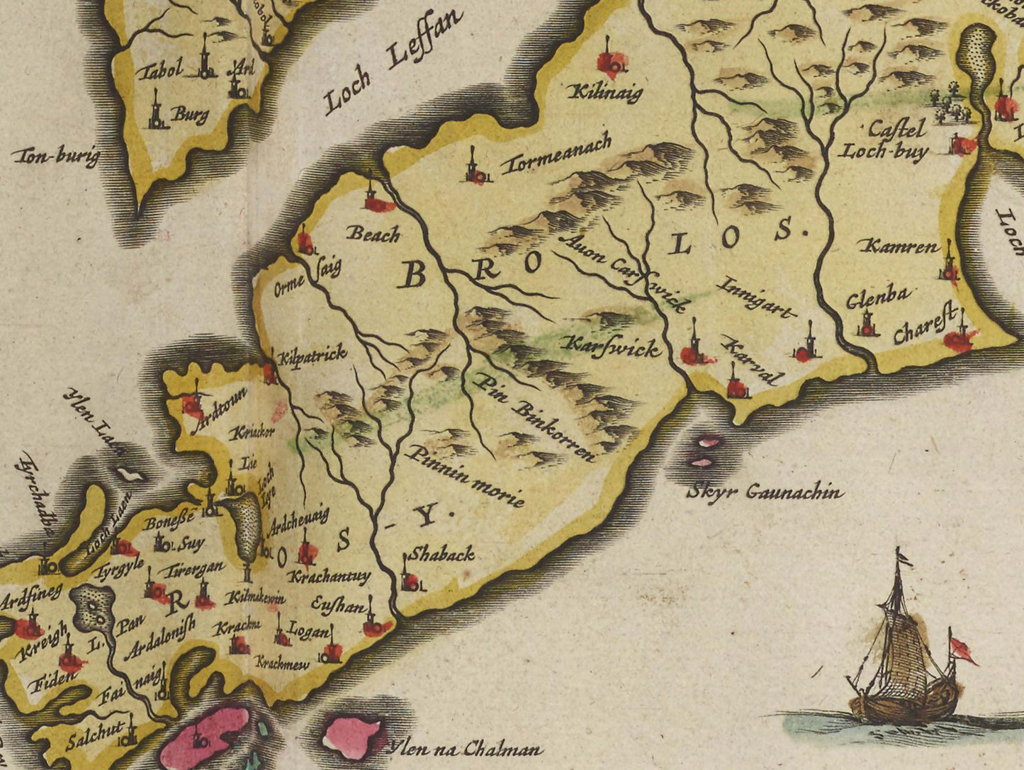 Old Isle of Mull Map | Mvla Insvla | Old Antique Map | 1665 | Blaeu Map | Tobermory, Kilchoan, Kintyre, Craignure, Calgary, Salen