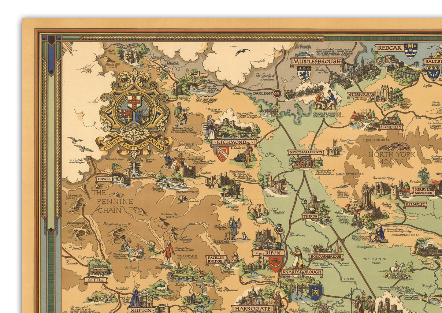 Old Map of Yorkshire | Vintage England | British Map | Pictorial Map | Interesting Maps | York | Hull | Bridlington | Scarborough | Beverley