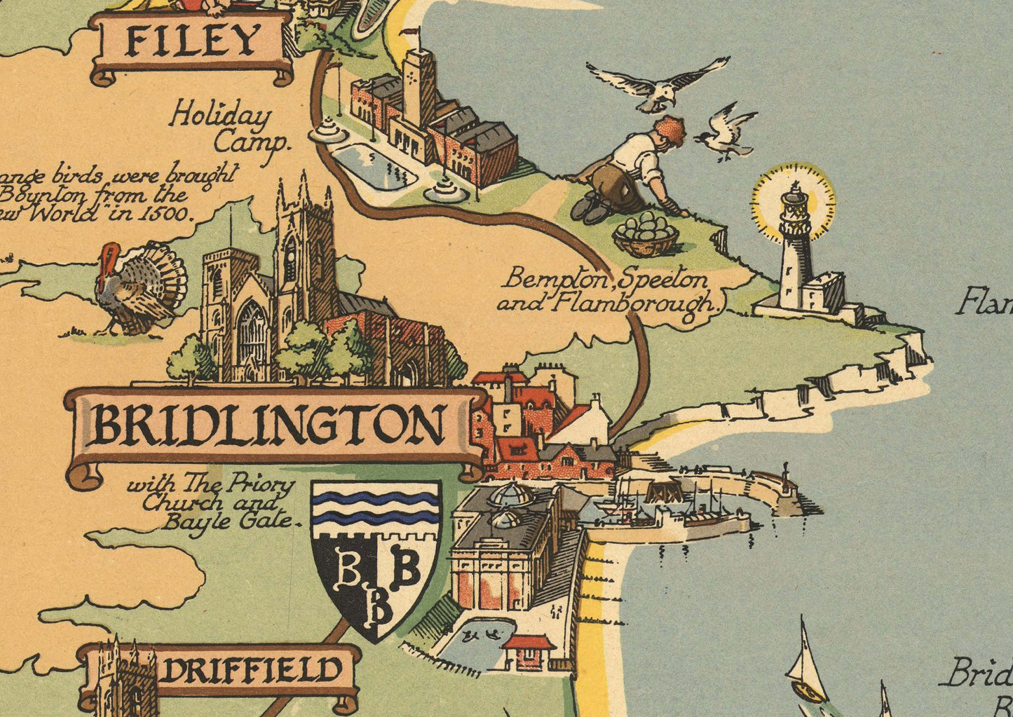 Old Map of Yorkshire | Vintage England | British Map | Pictorial Map | Interesting Maps | York | Hull | Bridlington | Scarborough | Beverley