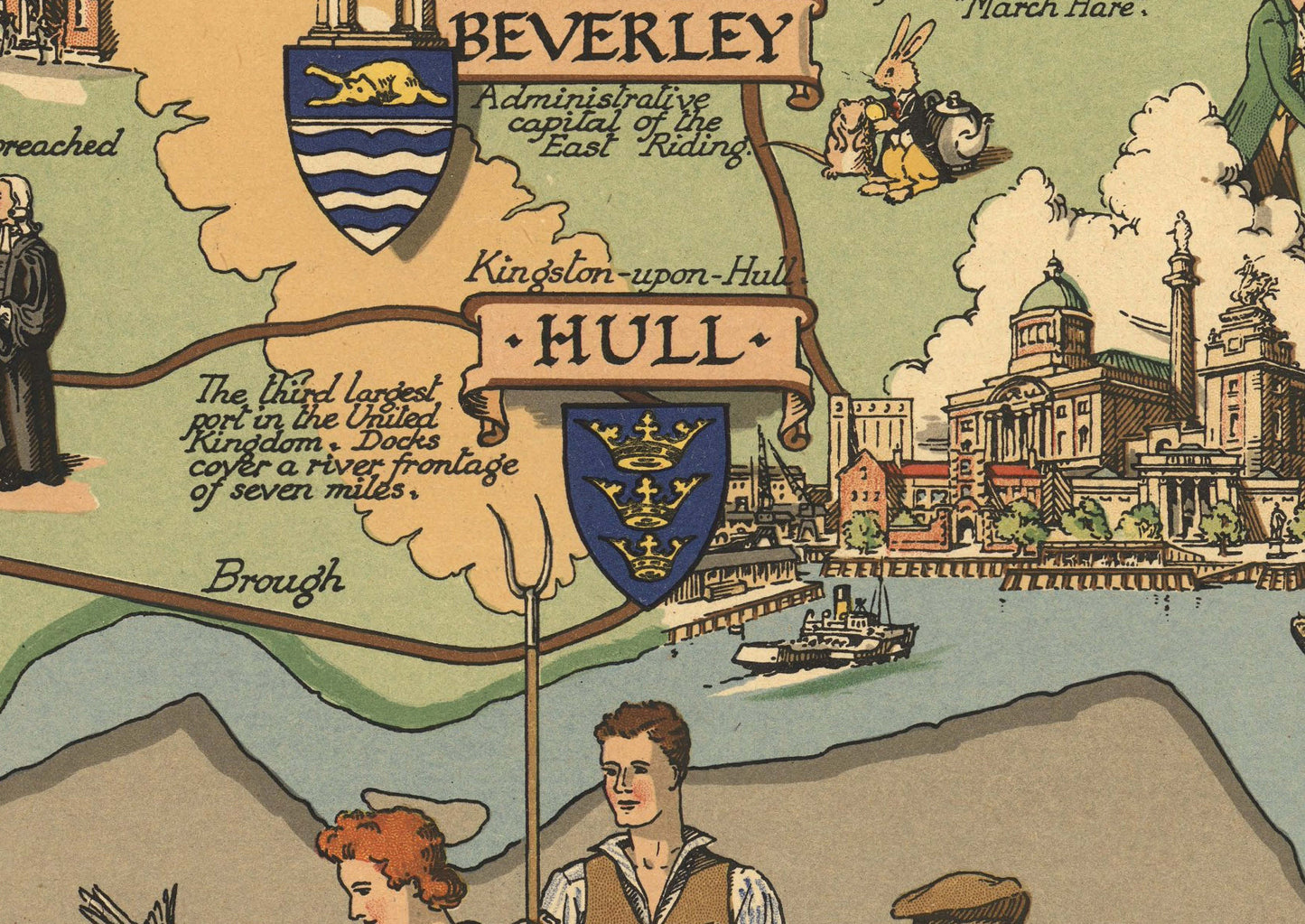 Old Map of Yorkshire | Vintage England | British Map | Pictorial Map | Interesting Maps | York | Hull | Bridlington | Scarborough | Beverley