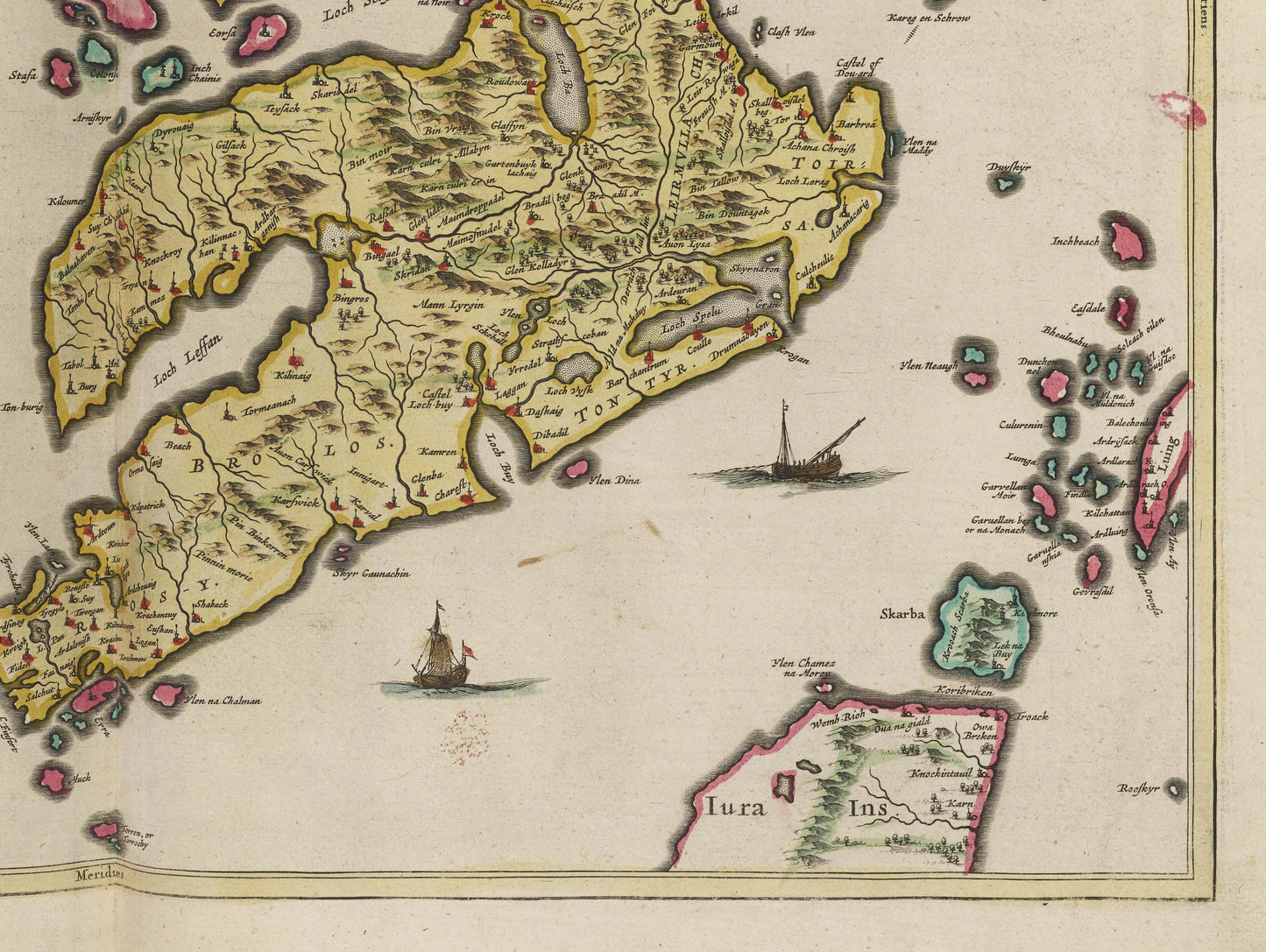 Old Isle of Mull Map | Mvla Insvla | Old Antique Map | 1665 | Blaeu Map | Tobermory, Kilchoan, Kintyre, Craignure, Calgary, Salen