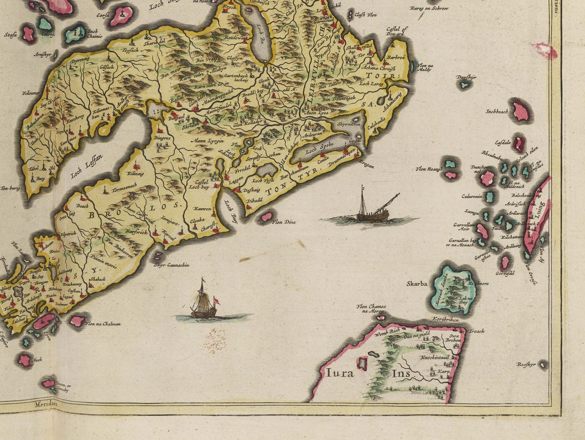 Old Isle of Mull Map | Mvla Insvla | Old Antique Map | 1665 | Blaeu Map | Tobermory, Kilchoan, Kintyre, Craignure, Calgary, Salen