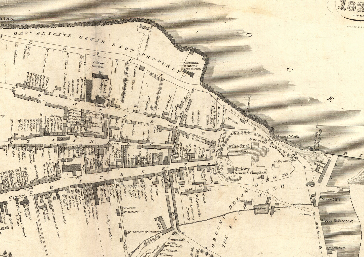 Old Map of St. Andrews | Ancient Scottish Map | Fine Art Print | Antique town survey by John Wood, St Andrews University, from 1820