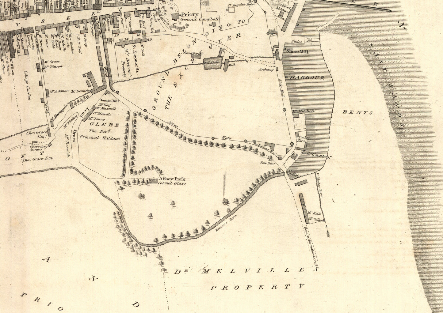 Old Map of St. Andrews | Ancient Scottish Map | Fine Art Print | Antique town survey by John Wood, St Andrews University, from 1820