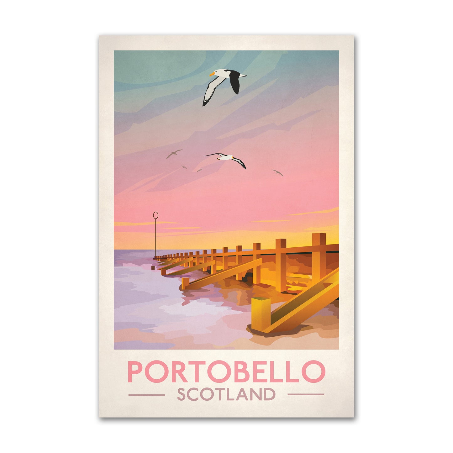 Portobello Poster, Vintage looking Portobello illustration, Edinburgh Print, Scottish Art, Scottish Gifts, Vintage Scotland