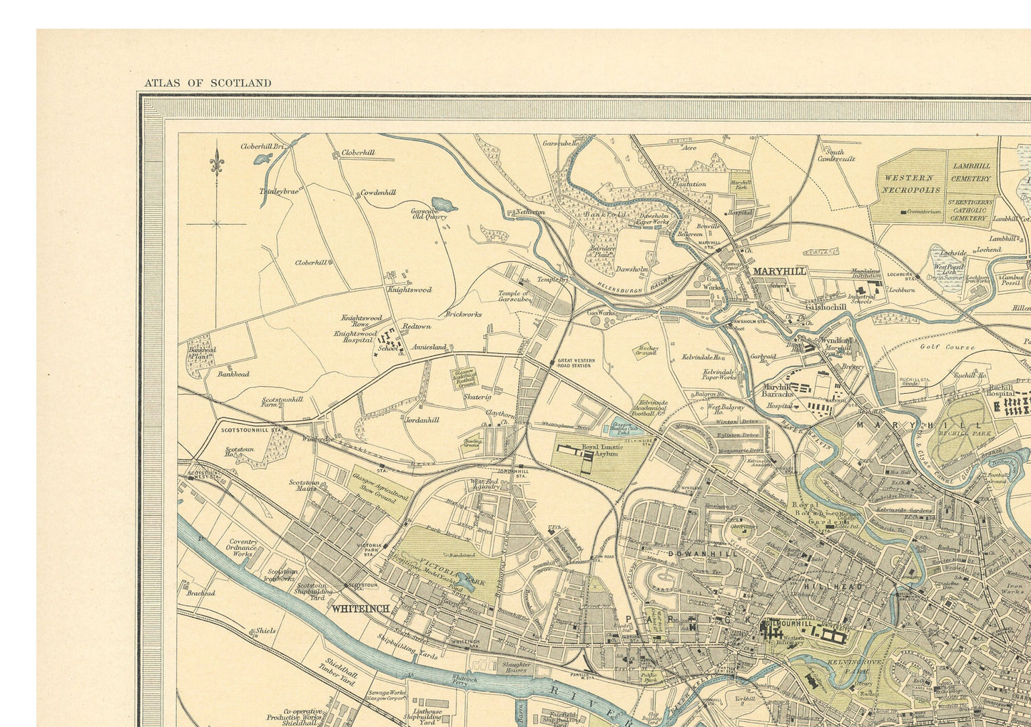 Old Map of Glasgow, Scotland 1912 | Vintage Poster Wall Art Print | Alexander Park | Necroplois | River Clyde | Plan of Glasgow