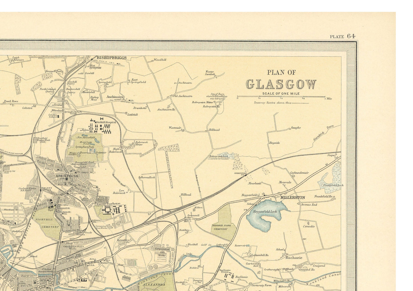 Old Map of Glasgow, Scotland 1912 | Vintage Poster Wall Art Print | Alexander Park | Necroplois | River Clyde | Plan of Glasgow