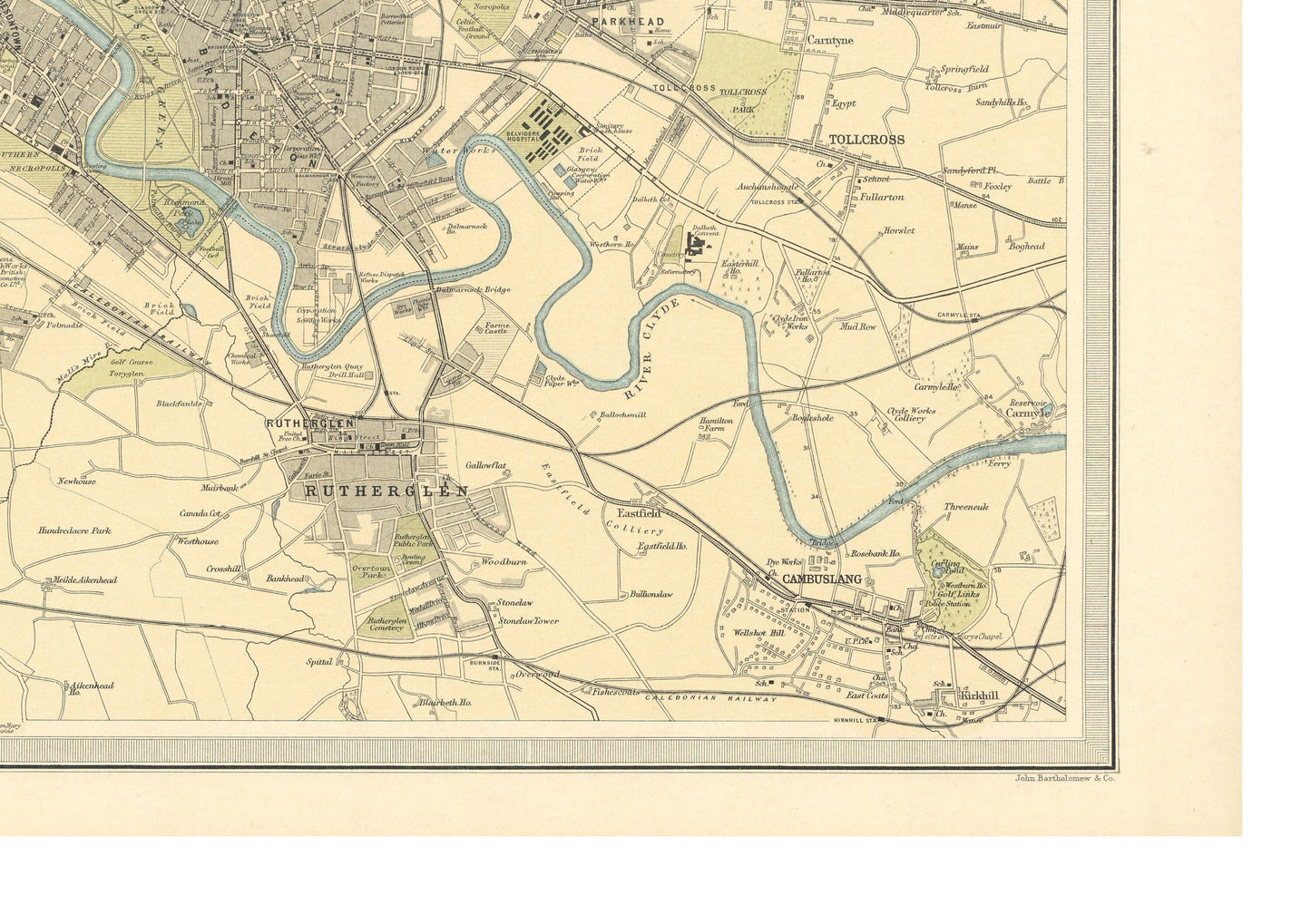 Old Map of Glasgow, Scotland 1912 | Vintage Poster Wall Art Print | Alexander Park | Necroplois | River Clyde | Plan of Glasgow