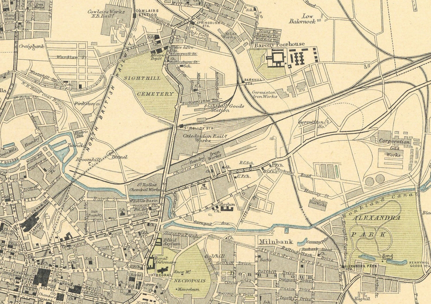 Old Map of Glasgow, Scotland 1912 | Vintage Poster Wall Art Print | Alexander Park | Necroplois | River Clyde | Plan of Glasgow