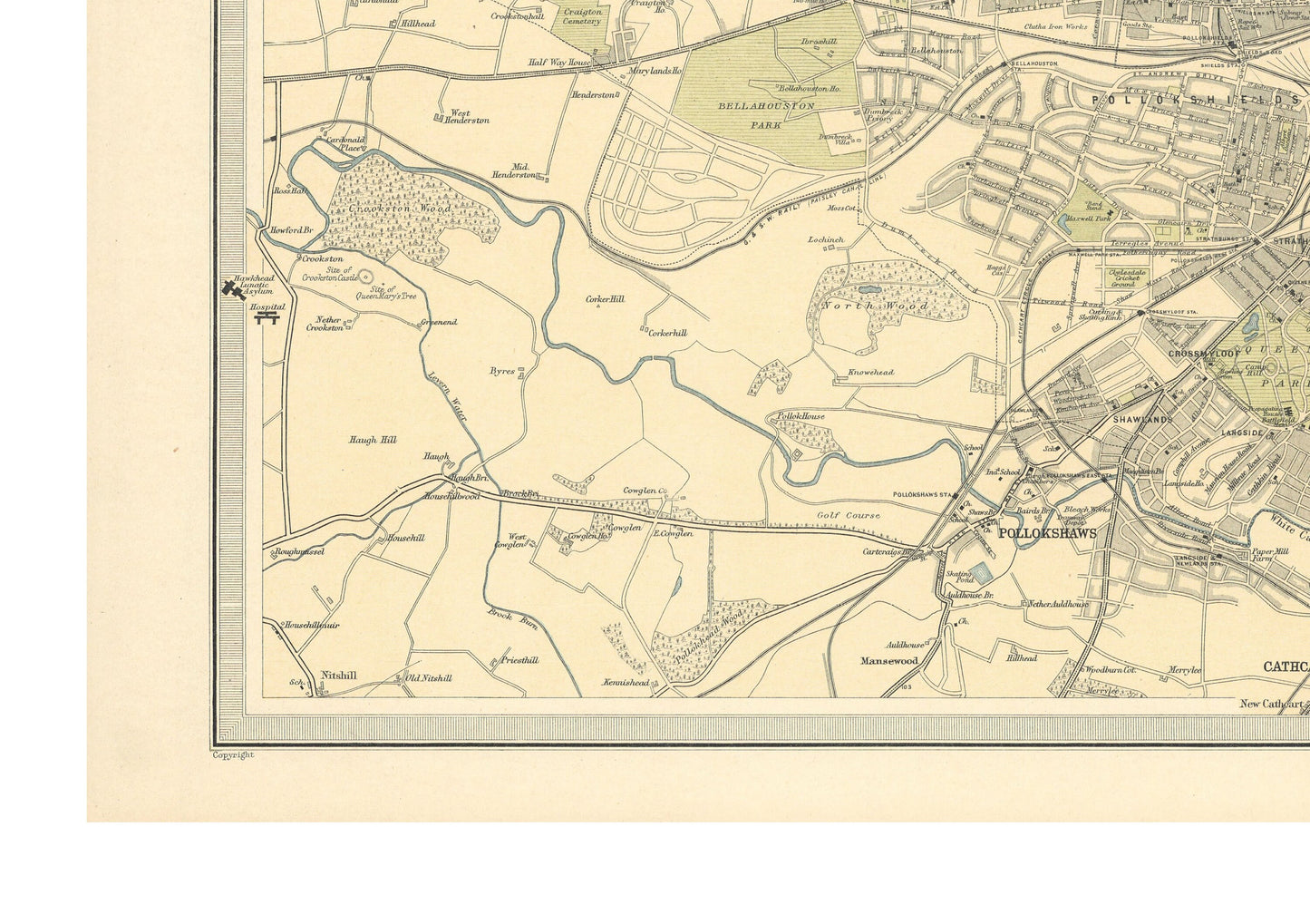 Old Map of Glasgow, Scotland 1912 | Vintage Poster Wall Art Print | Alexander Park | Necroplois | River Clyde | Plan of Glasgow