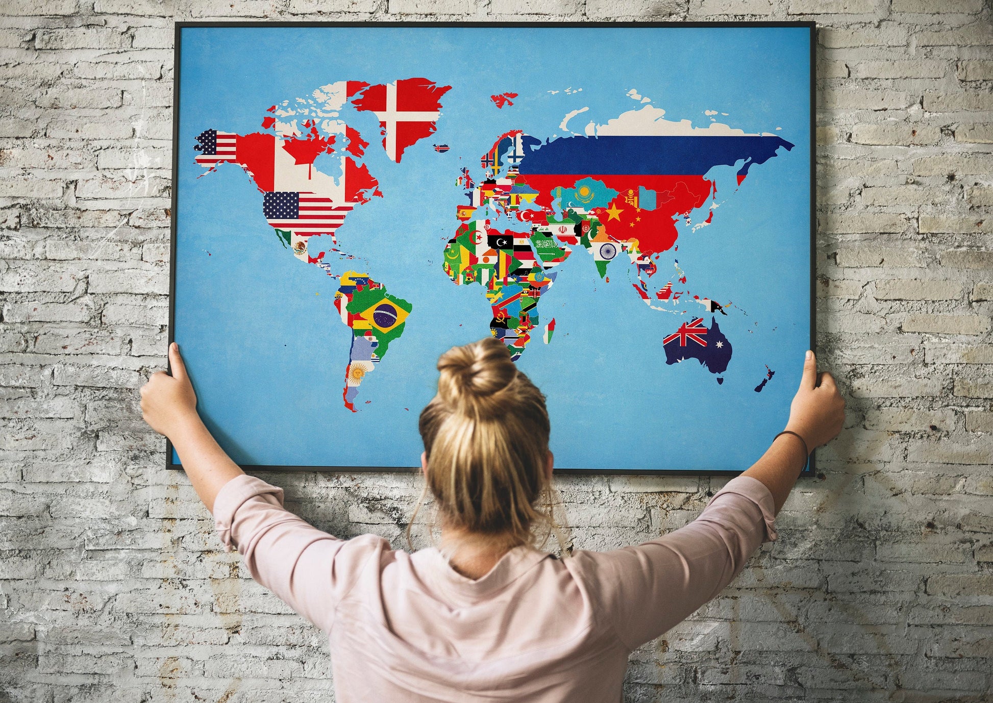 World Map of Flags - Country Map Poster - Educational Art - Kid's Room - National Flags - Map Art - Gift for Him