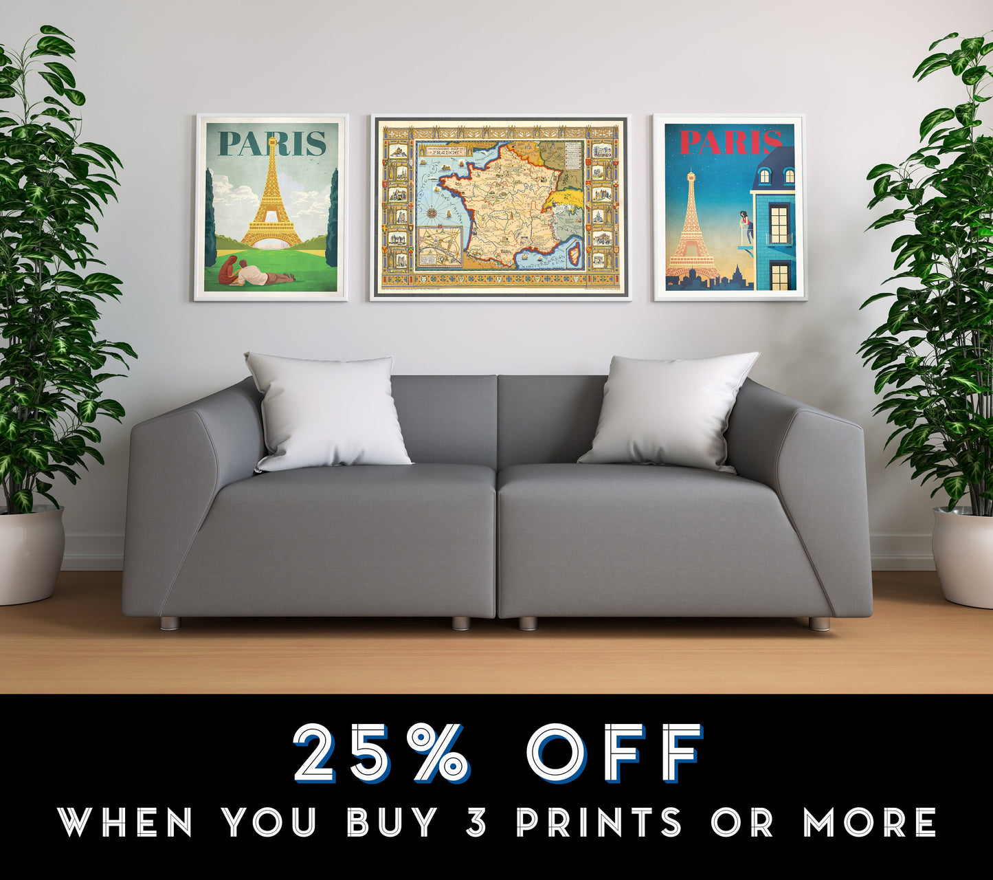 Picture Map of France, Home Decor, housewarming gift, antique map, large poster