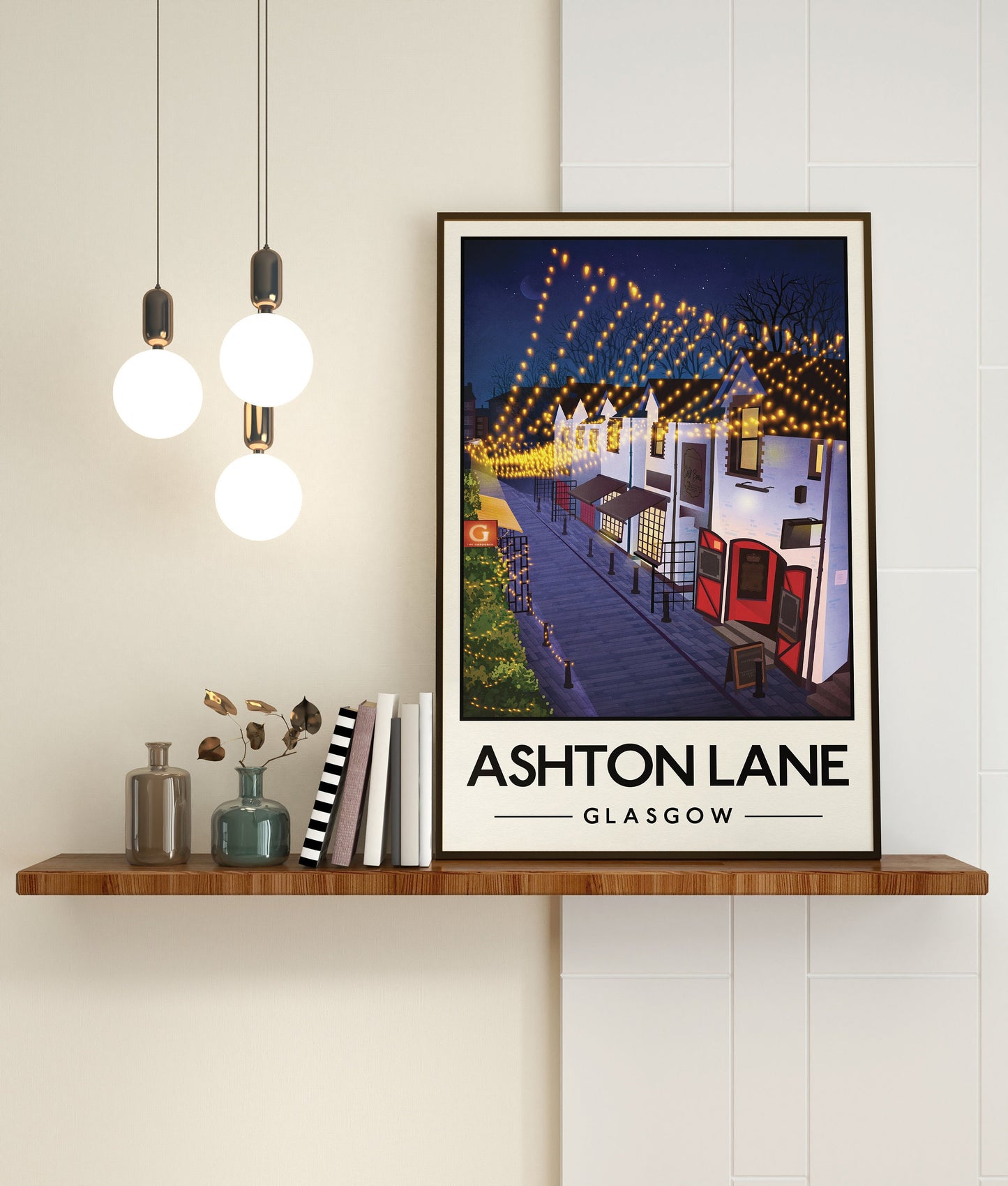 Ashton Lane Poster, Glasgow West End street illustration, Glasgow Print, Scottish Art, Scottish