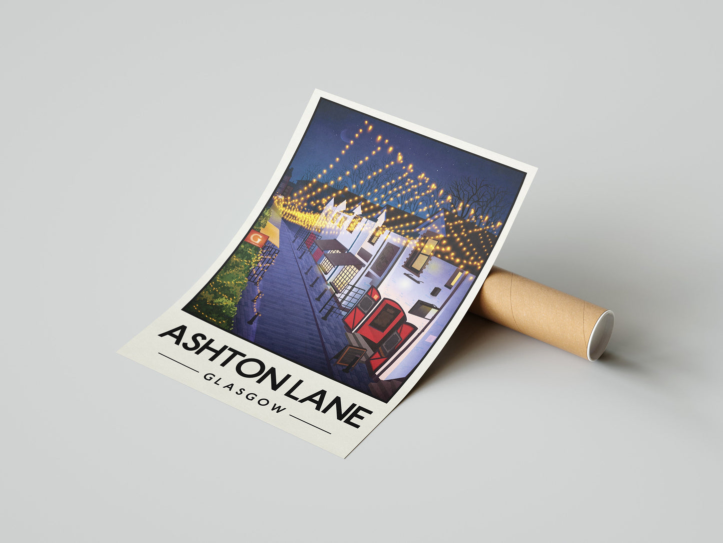 Ashton Lane Poster, Glasgow West End street illustration, Glasgow Print, Scottish Art, Scottish