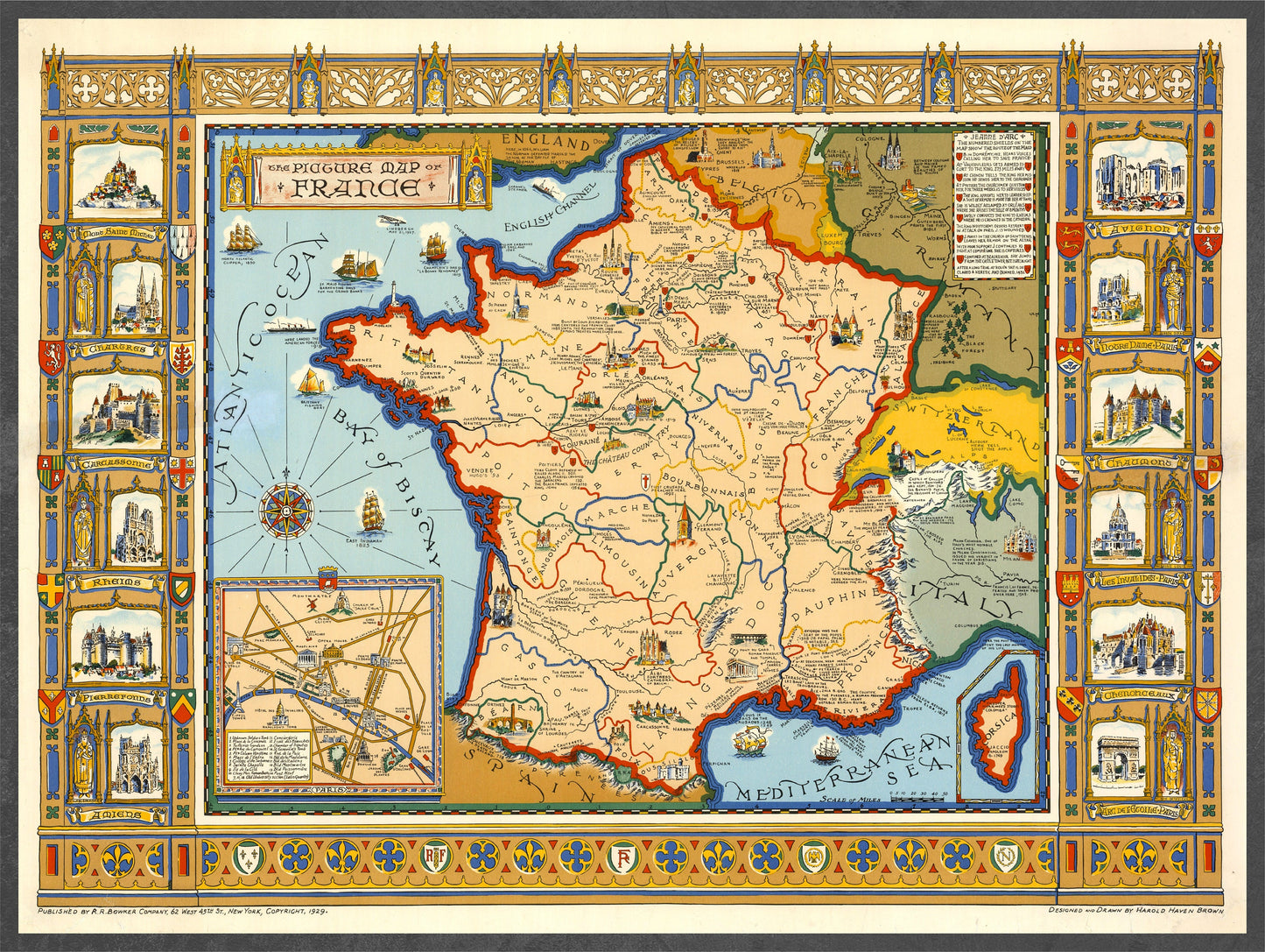 Picture Map of France, Home Decor, housewarming gift, antique map, large poster