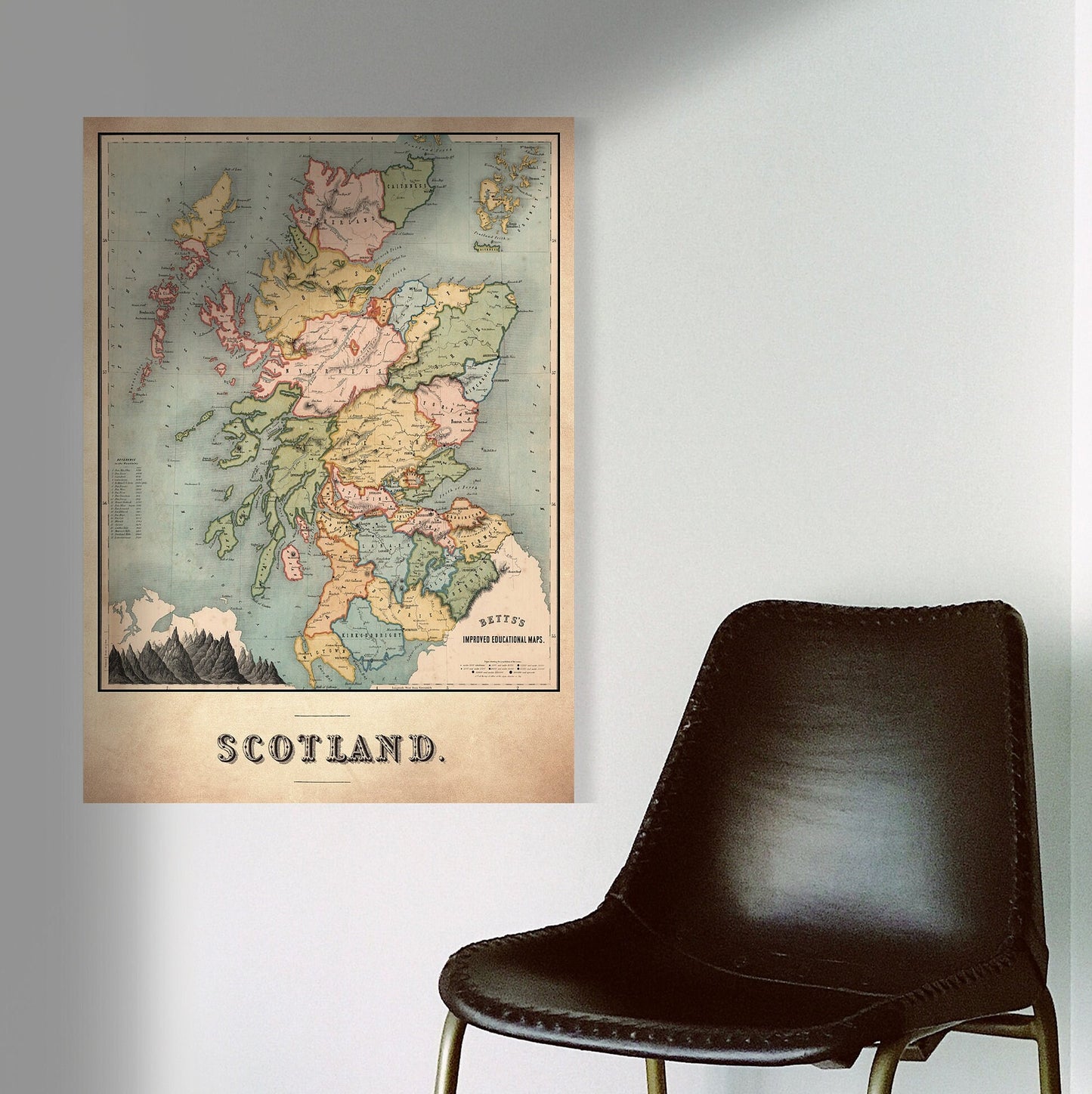 Historic Scottish Map | 1852 | antique wall art | home decor | Scottish Gift l Art Print |Antique maps | Ancient Britain | Vintage Maps