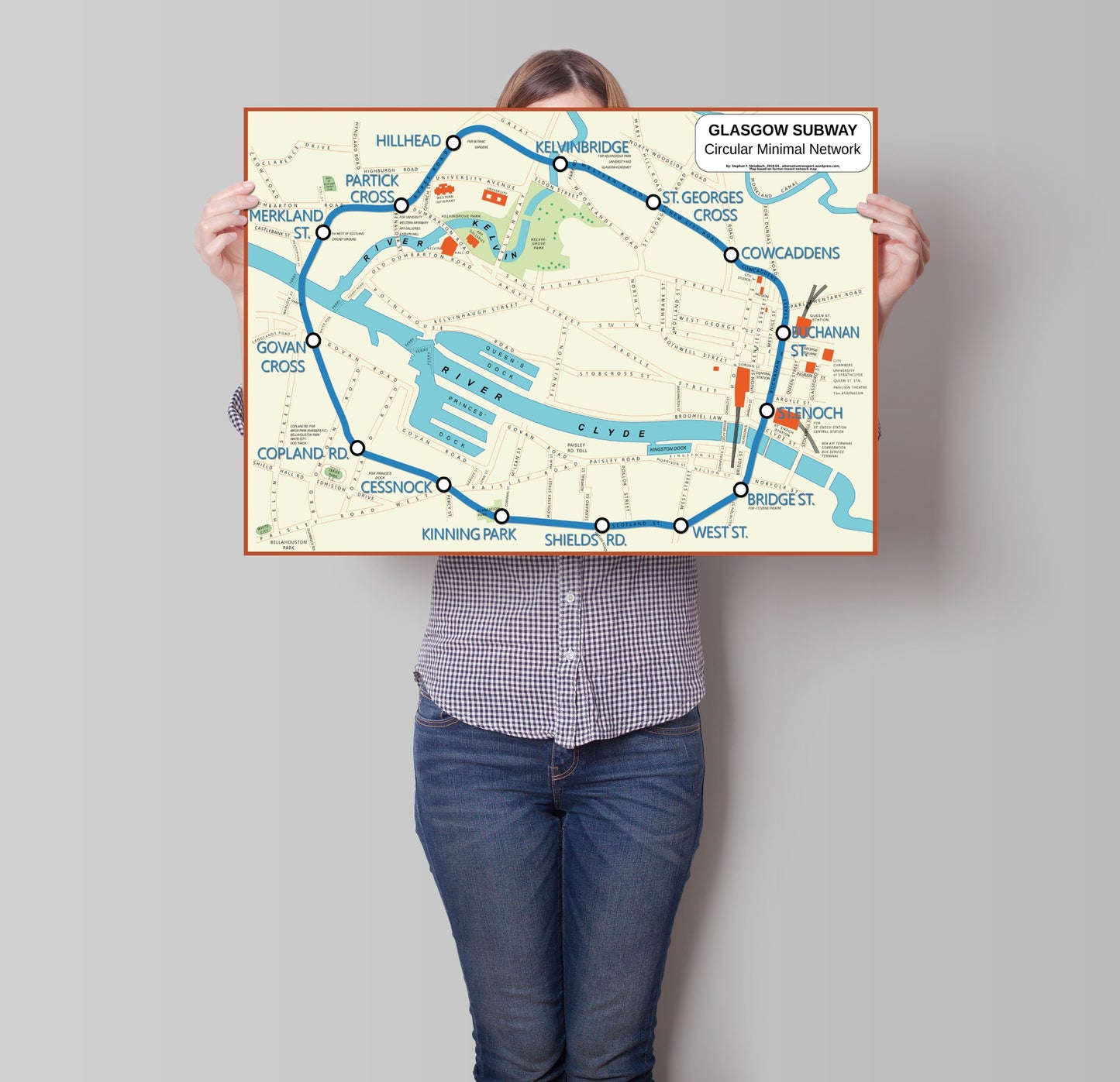 Old Glasgow Subway Map, old map, large map, antique decor, oversize map print