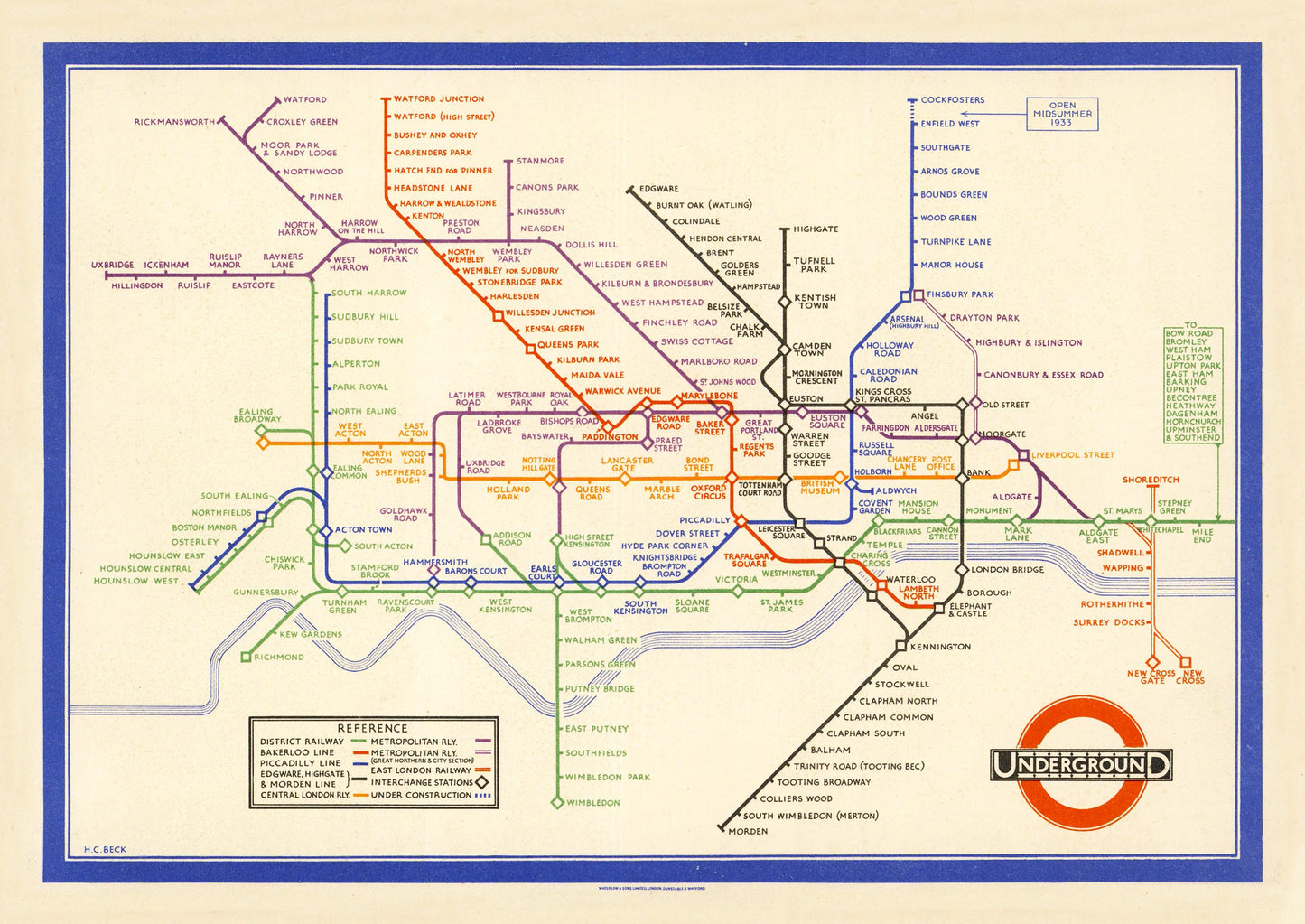 London Subway Underground Poster | Harry Beck's Tube map | Vintage London Print | 1933 | Antique British Map | Retro Subway Map
