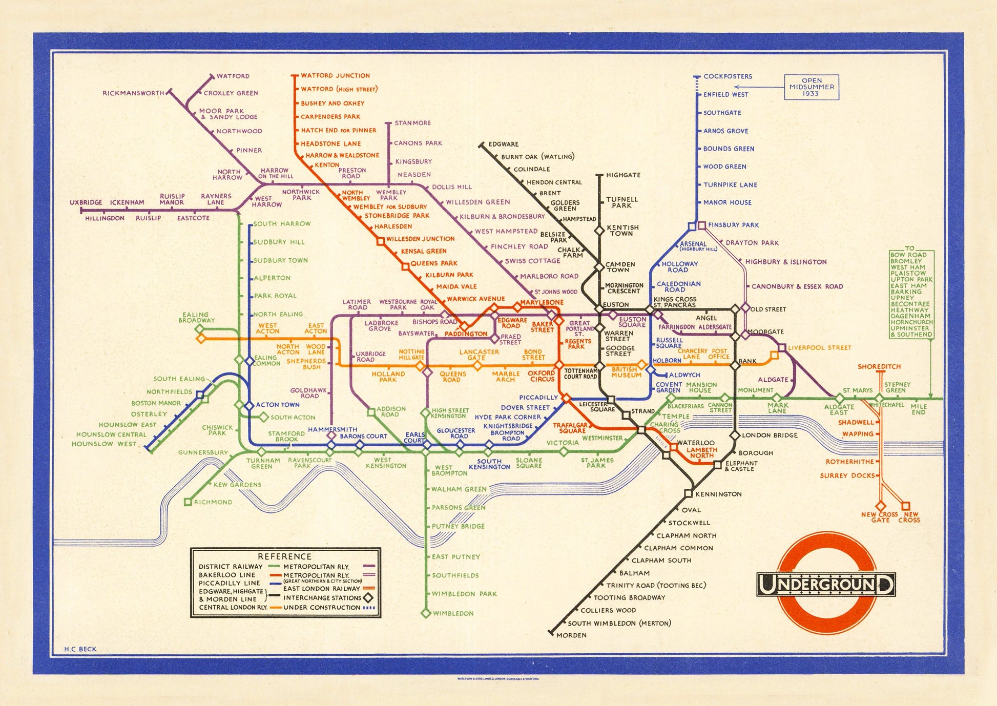 London Subway Underground Poster | Harry Beck's Tube map | Vintage London Print | 1933 | Antique British Map | Retro Subway Map