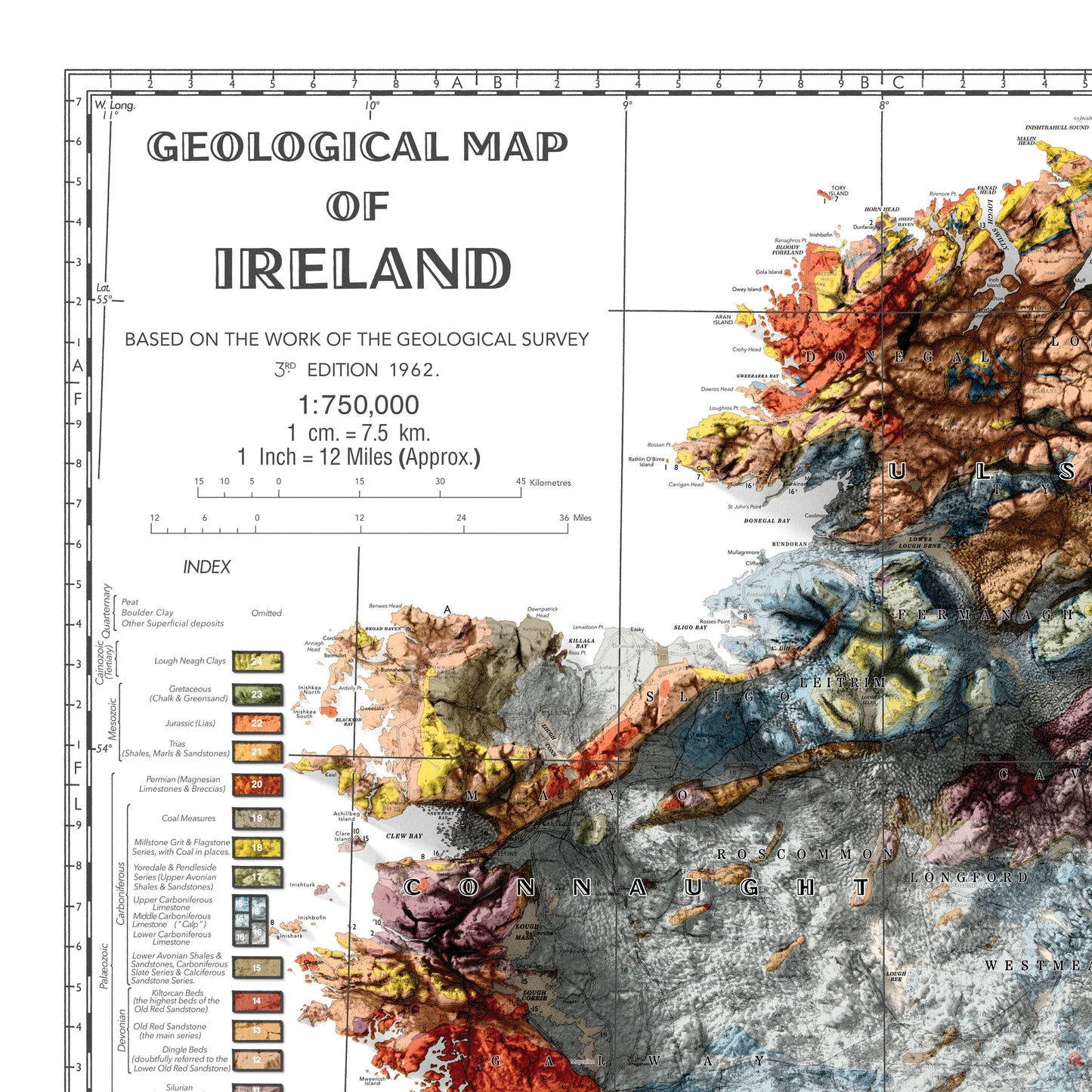 Ireland Geological Map - Ireland Relief Map, Ireland Topo Map, Dublin, Limerick, Ulster, Connaught, Munster,Leinster