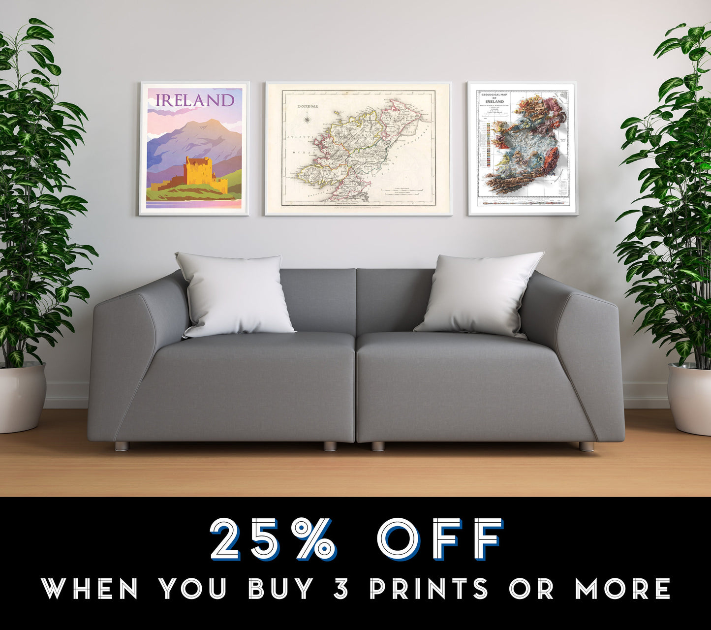 Donegal Map, Old Vintage Irish Print, Donegal County - Banagh - Tirhugh - Boylagh - Kilmacrenan - Inishowen - Ardara - Irish Poster