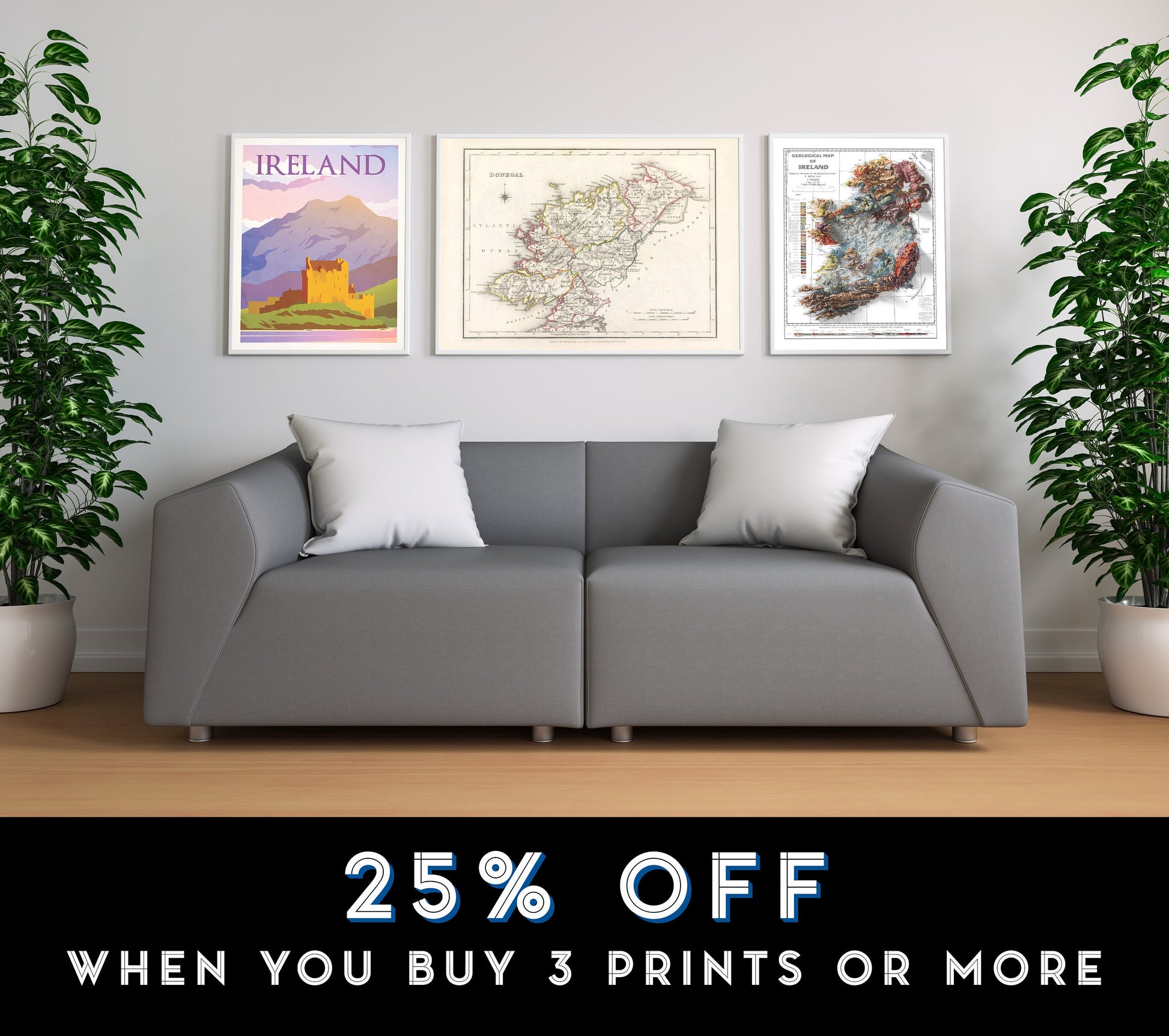 Donegal Map, Old Vintage Irish Print, Donegal County - Banagh - Tirhugh - Boylagh - Kilmacrenan - Inishowen - Ardara - Irish Poster