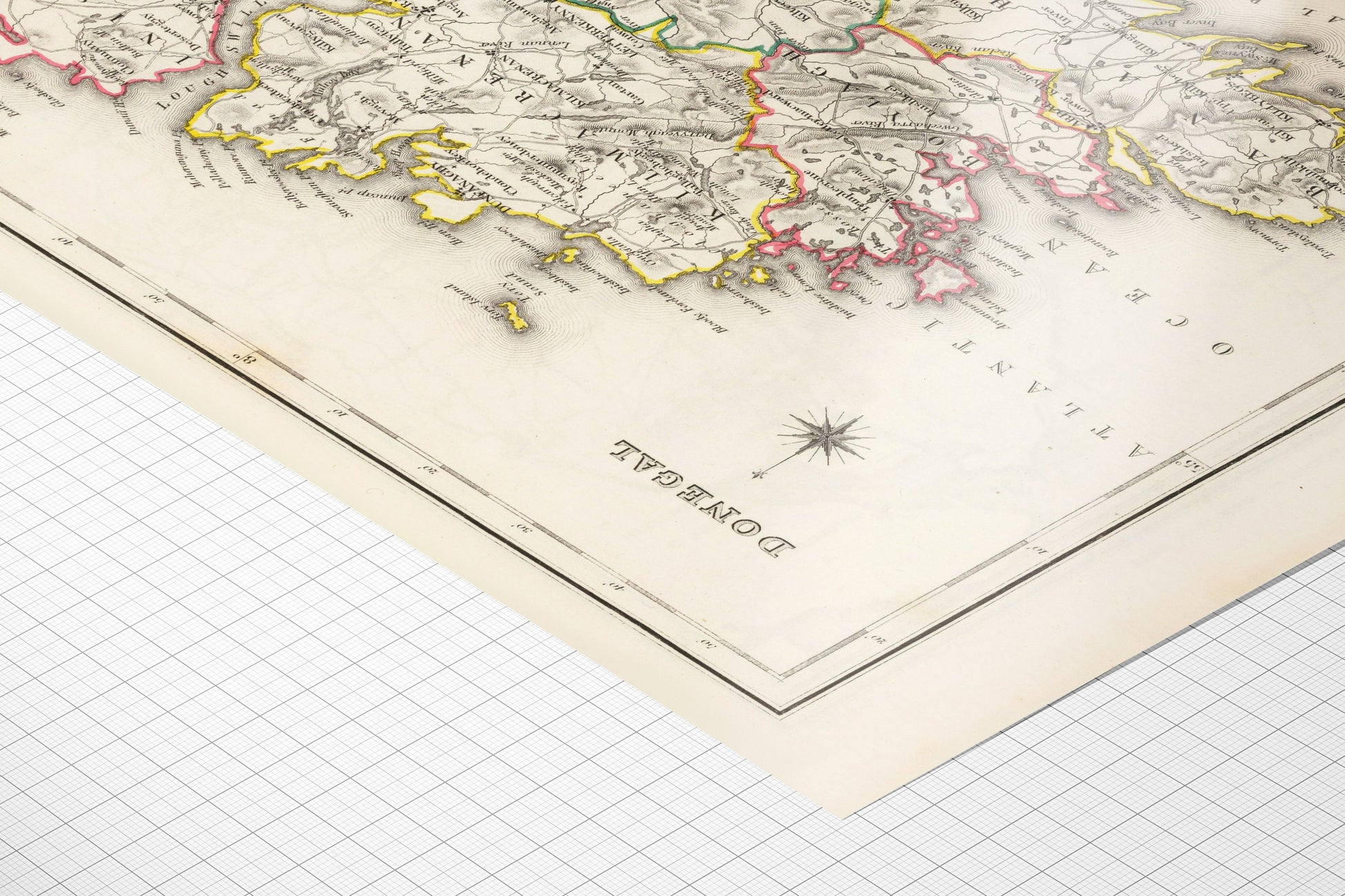 Donegal Map, Old Vintage Irish Print, Donegal County - Banagh - Tirhugh - Boylagh - Kilmacrenan - Inishowen - Ardara - Irish Poster