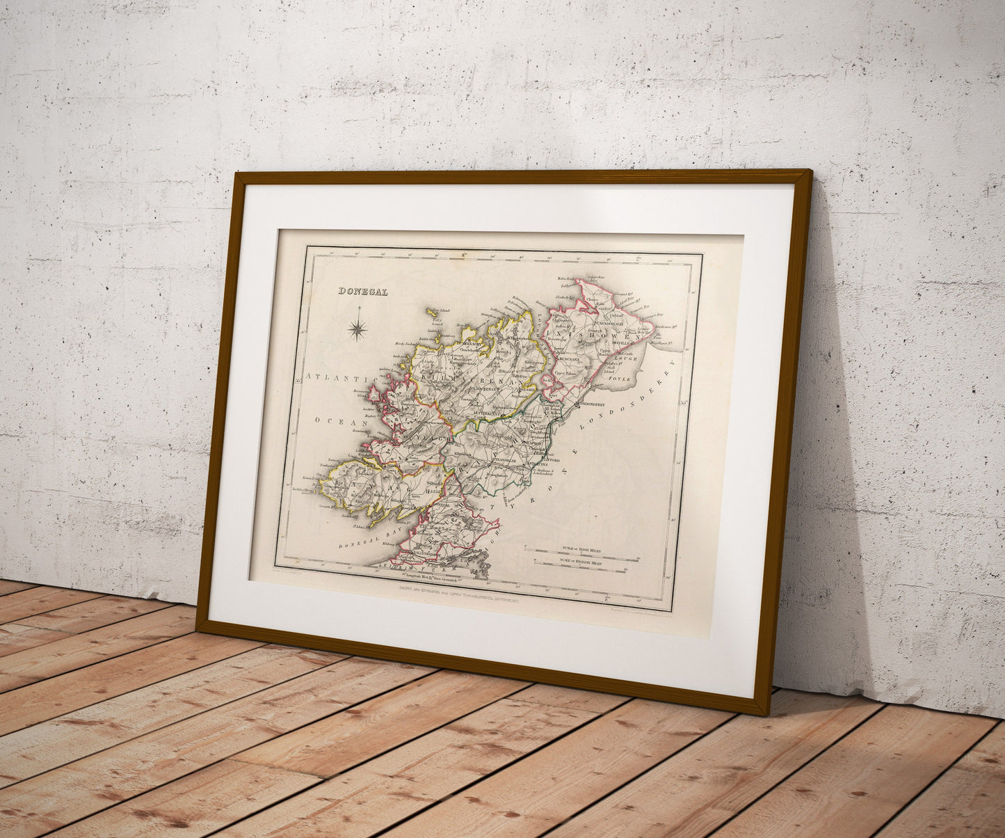 Donegal Map, Old Vintage Irish Print, Donegal County - Banagh - Tirhugh - Boylagh - Kilmacrenan - Inishowen - Ardara - Irish Poster