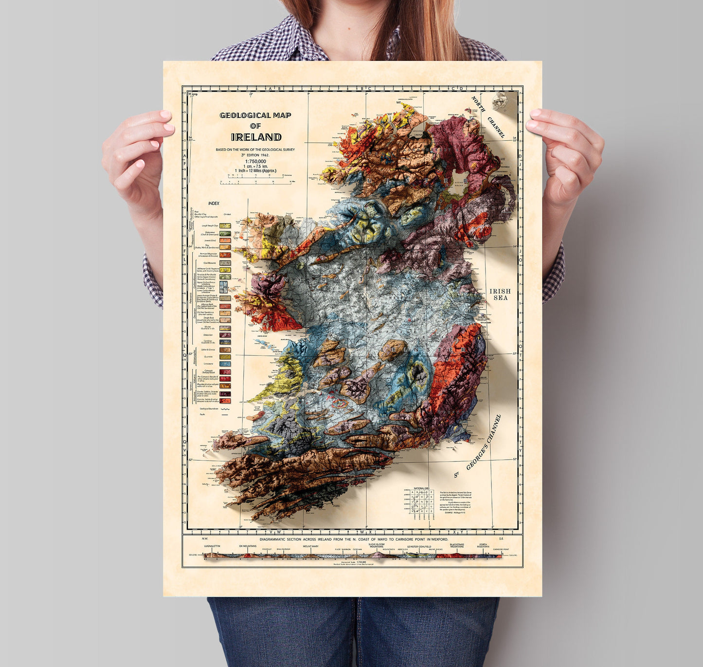 Ireland Map - Vintage Ireland Topo Map - Geological Print, Dublin, Limerick, Ulster, Connaught, Munster,Leinster