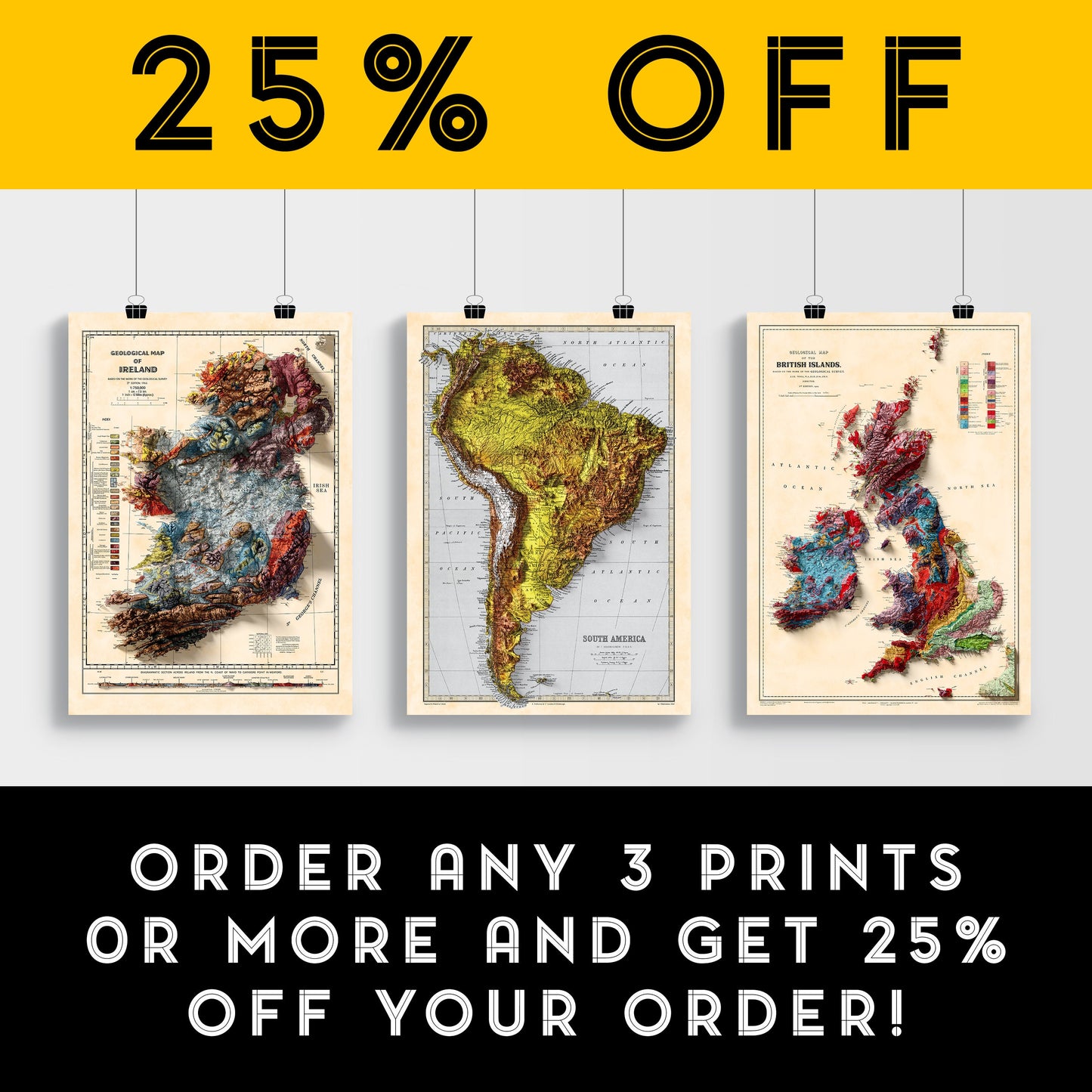 South America Map - Elevation Map - 2D Vintage Poster - Brazil