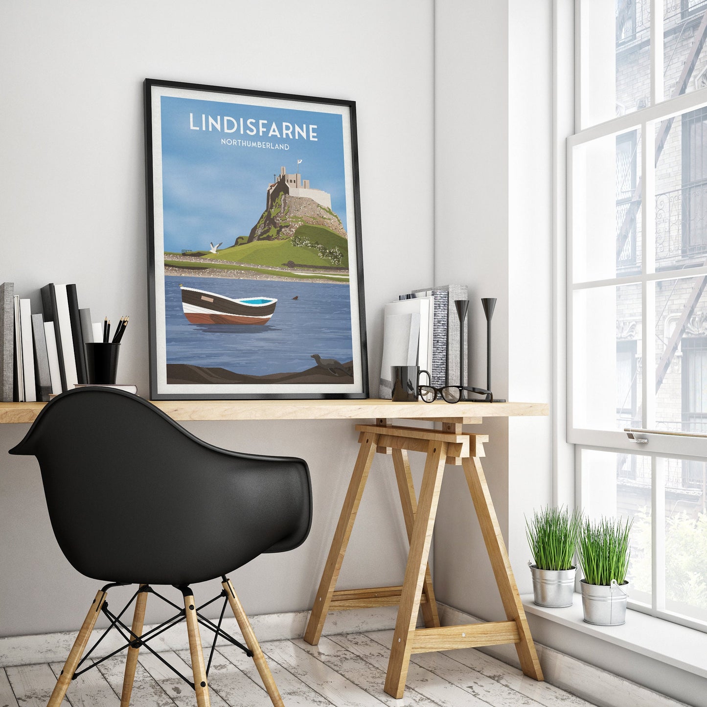 Lindisfarne Print - Holy Island - Northumberland Travel Poster - Lindisfarne Castle
