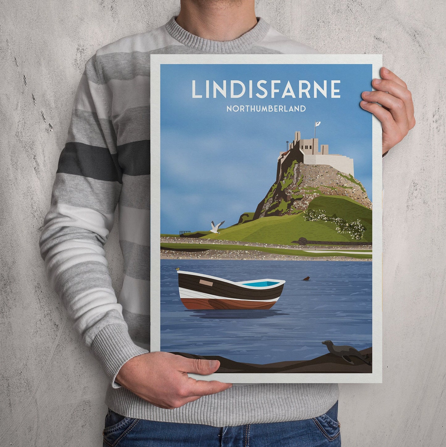 Lindisfarne Print - Holy Island - Northumberland Travel Poster - Lindisfarne Castle