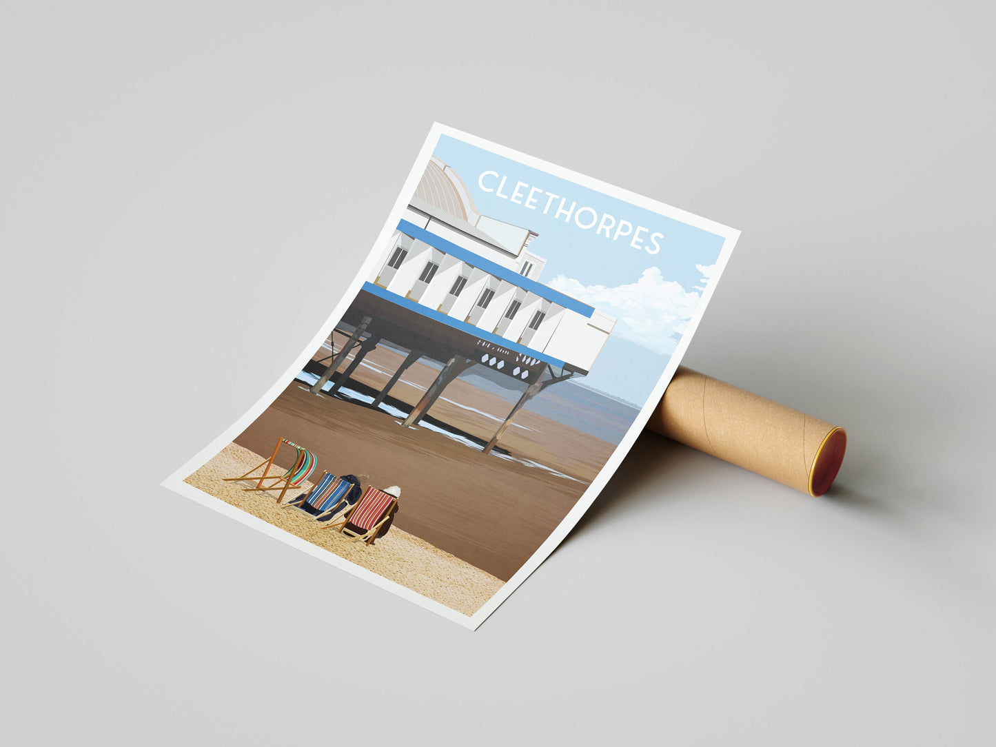 Cleethorpes Print - Deck Chairs at the Pier - England Travel Poster - North East Lincolnshire - Coastal Wall Art - A3, A2, A1 Sizes