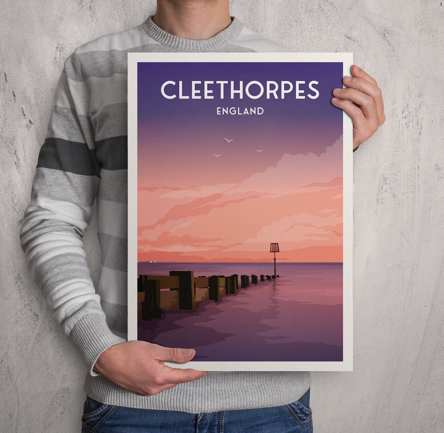 Cleethorpes Beach Print - England Travel Poster - North East Lincolnshire - Coastal Wall Art - A3, A2, A1 Sizes