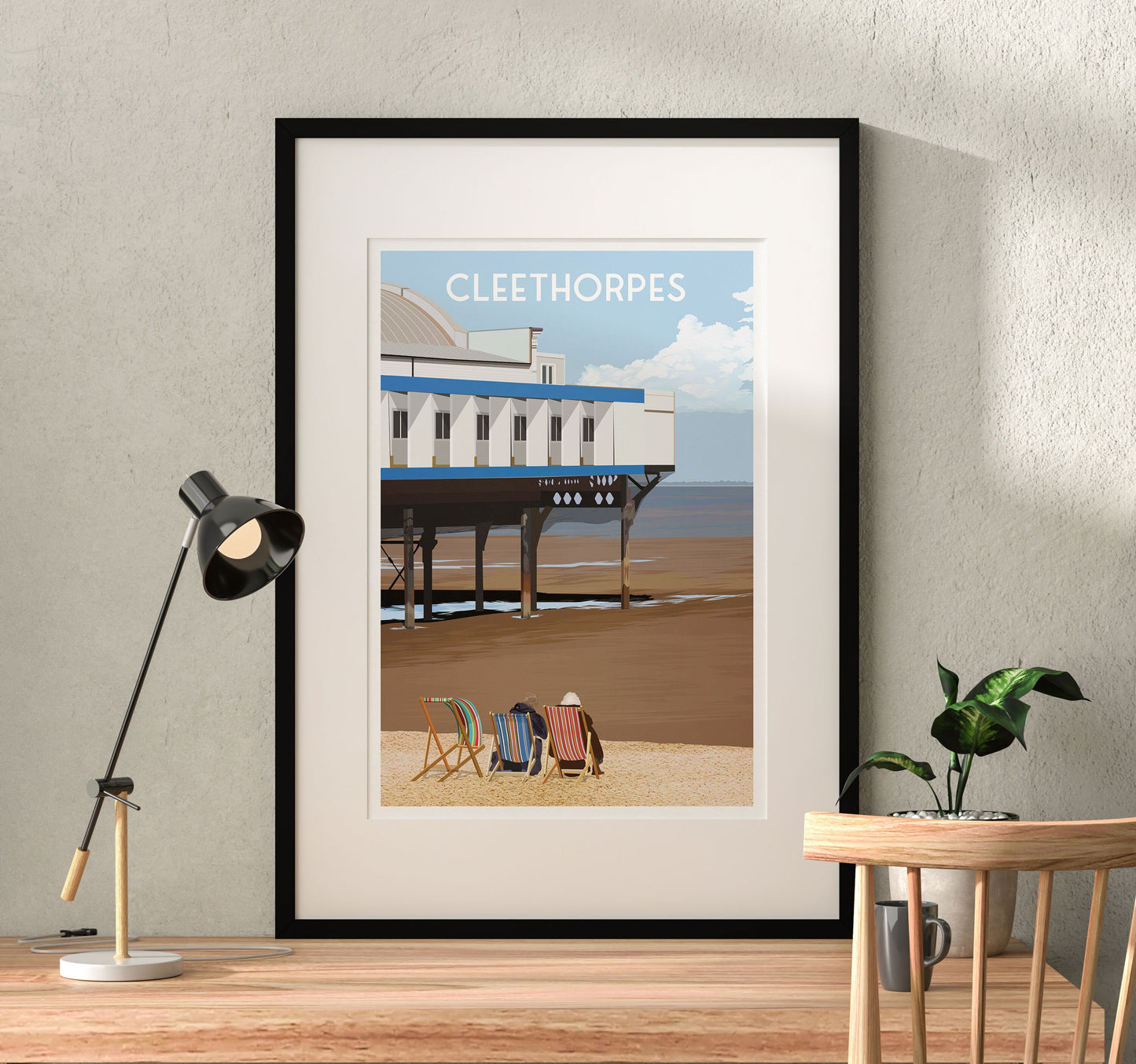 Cleethorpes Print - Deck Chairs at the Pier - England Travel Poster - North East Lincolnshire - Coastal Wall Art - A3, A2, A1 Sizes