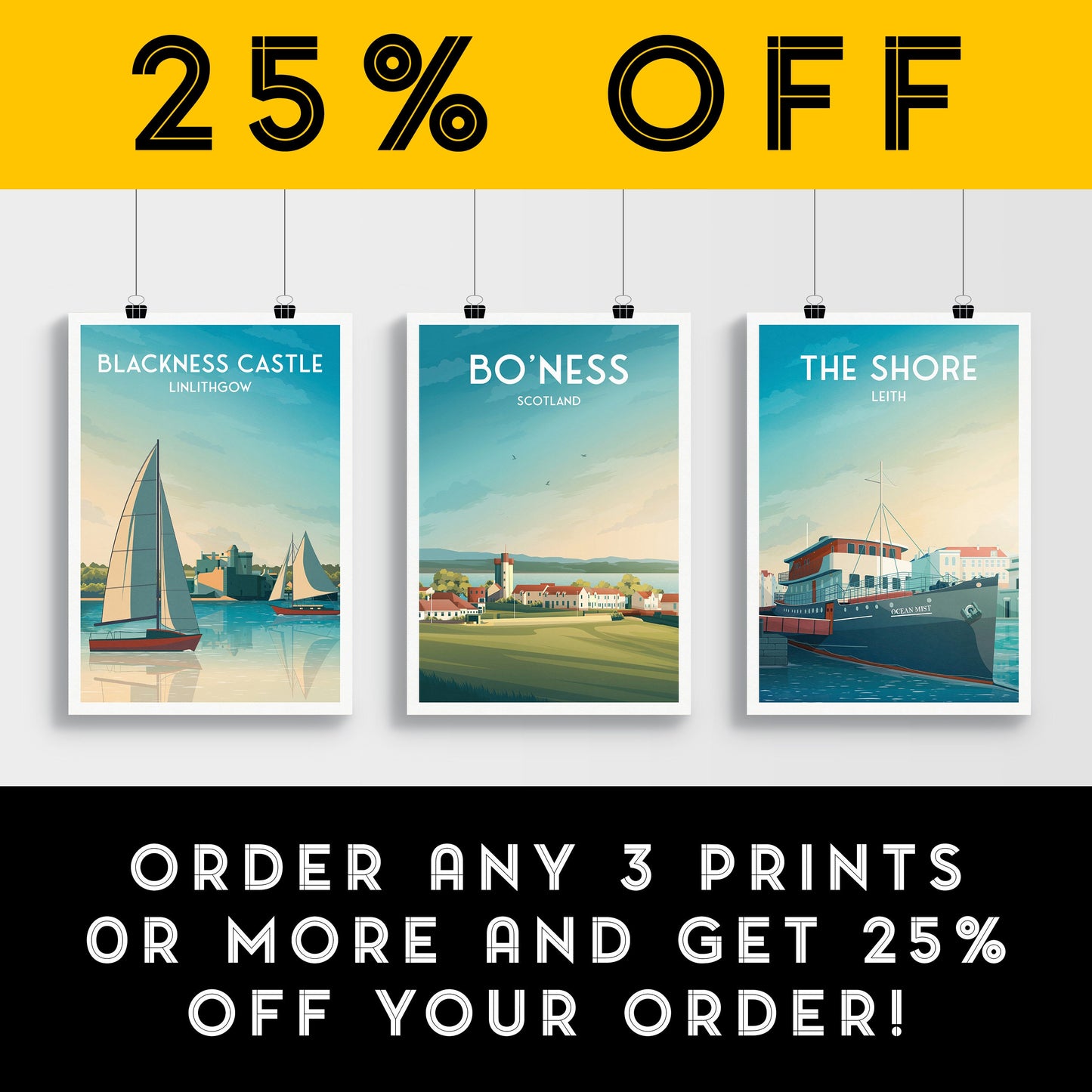 Bo'Ness Print, Scotland Travel Poster, Borrowstounness Illustration, Wall Decor, Firth of Forth, Lothian