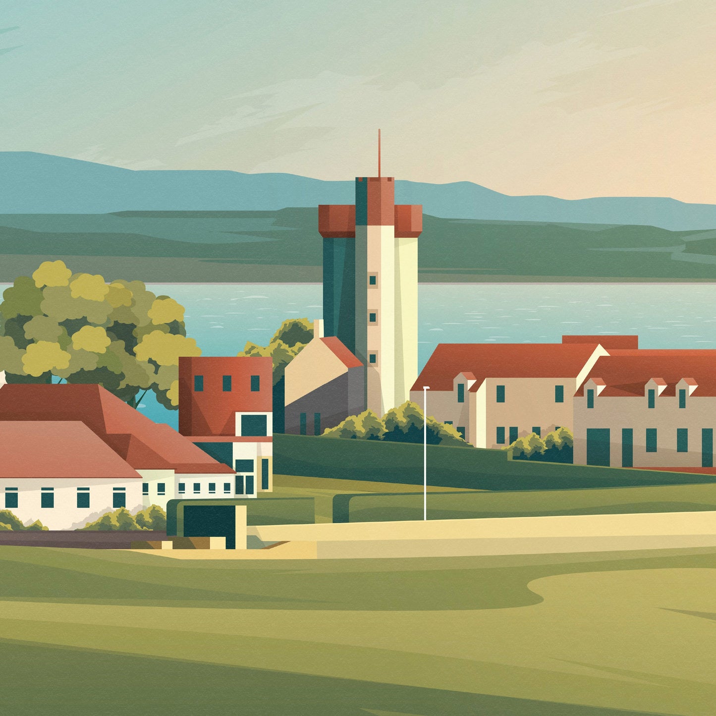 Bo'Ness Print, Scotland Travel Poster, Borrowstounness Illustration, Wall Decor, Firth of Forth, Lothian