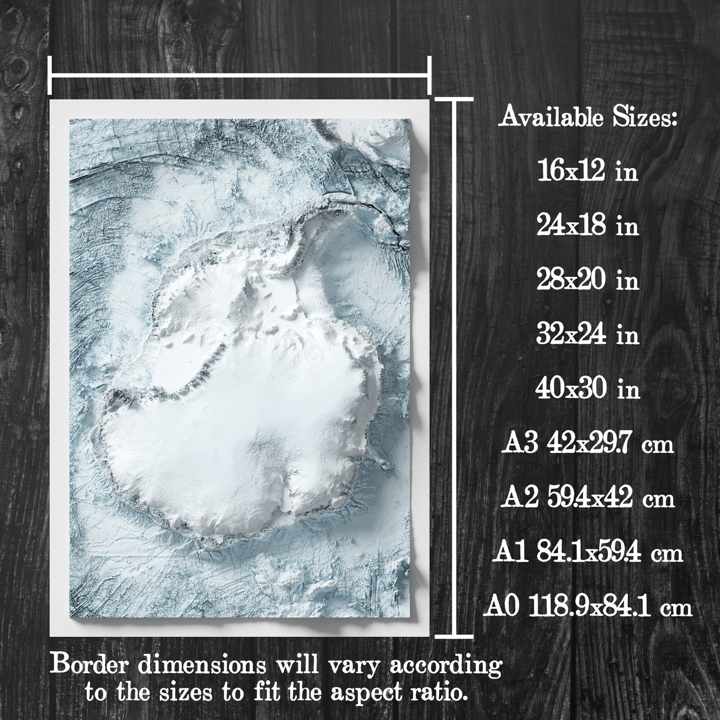 Antarctica Art Relief Map - 2D Bathymetric Print - South Pole Geology - 2D Shaded Relief Map