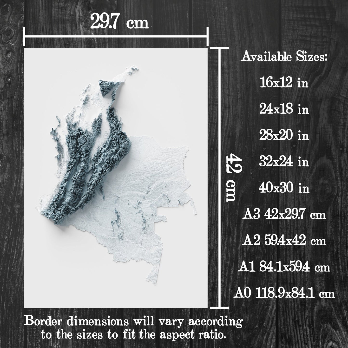 Artistic Relief Map of Colombia - Unique 2D Wall Decor - Colombian Geology - 2D Shaded Relief Map