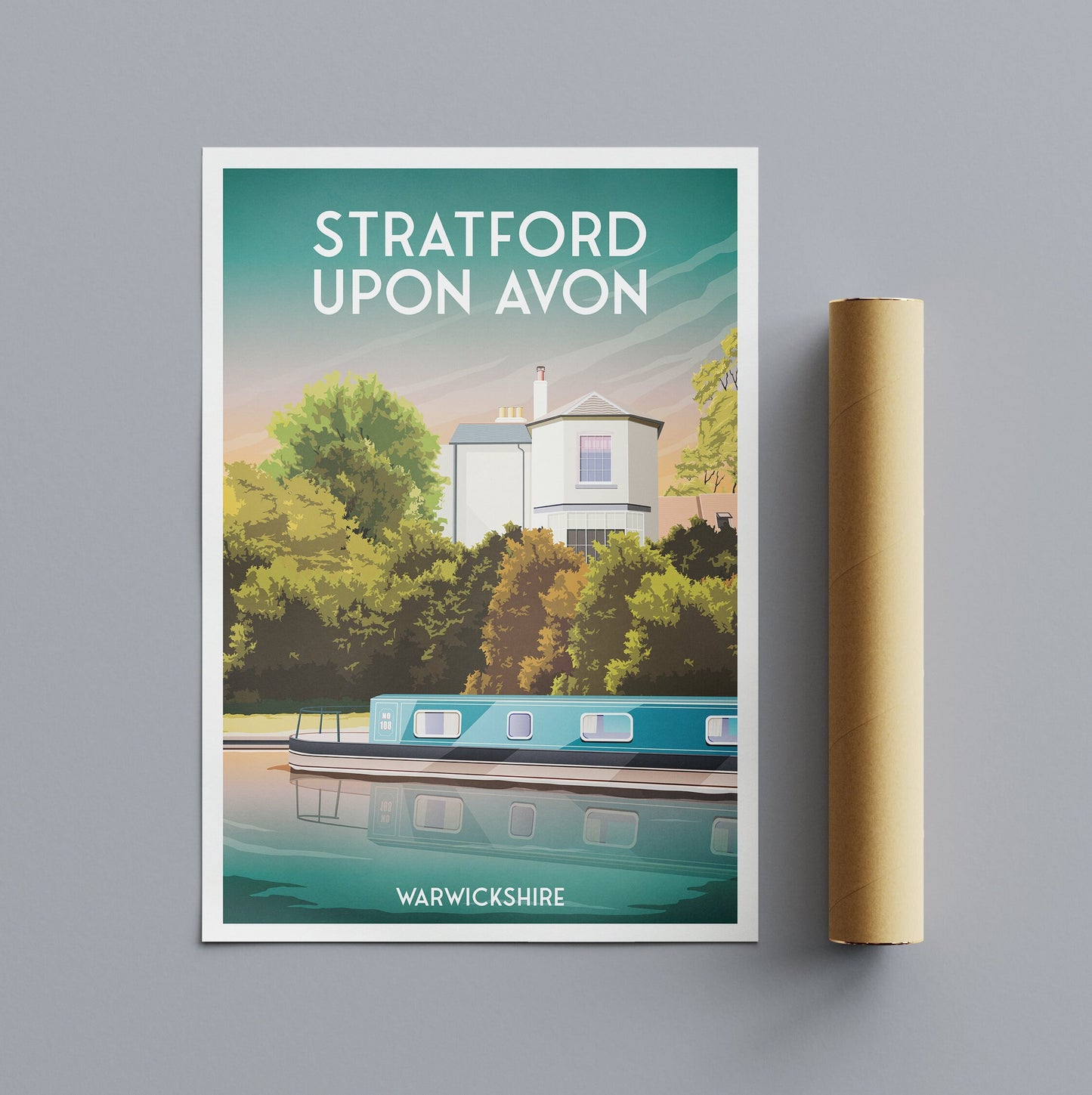 Stratford Upon Avon Print | Canal | Narrowboat | England | Travel Poster