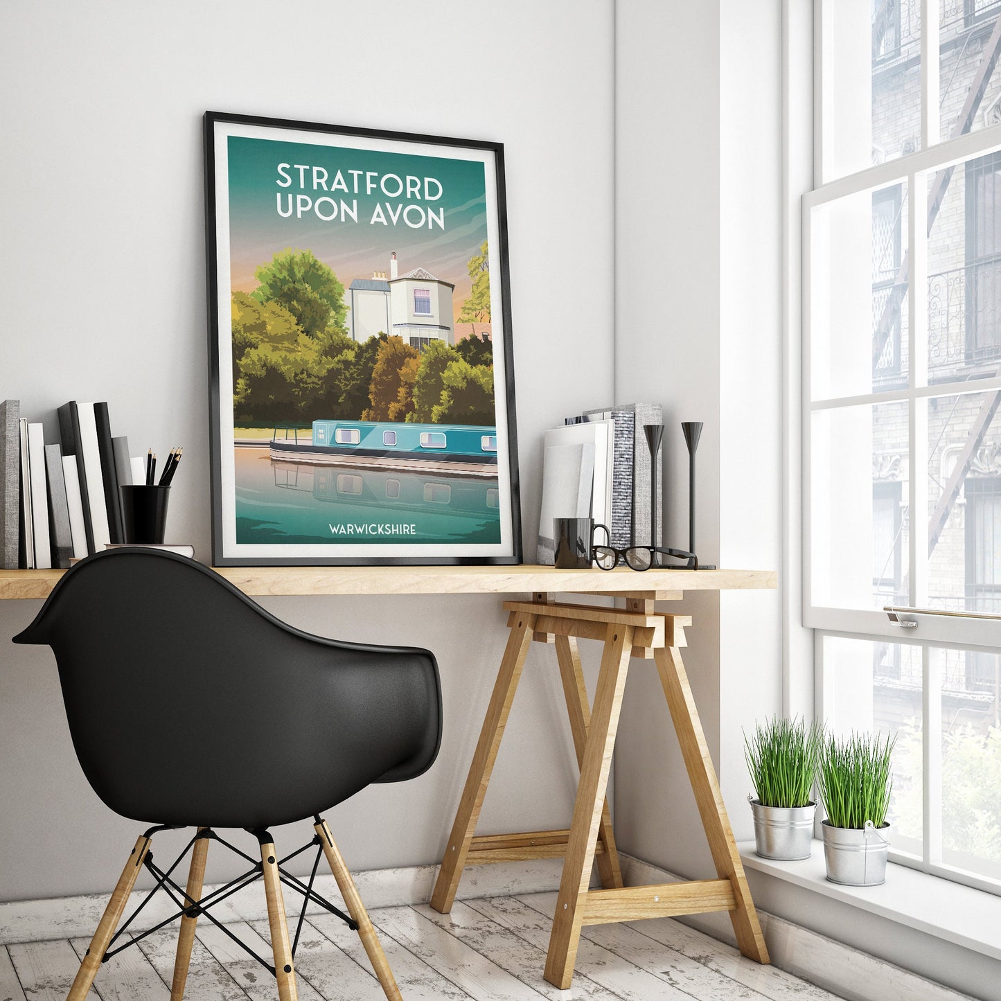Stratford Upon Avon Print | Canal | Narrowboat | England | Travel Poster