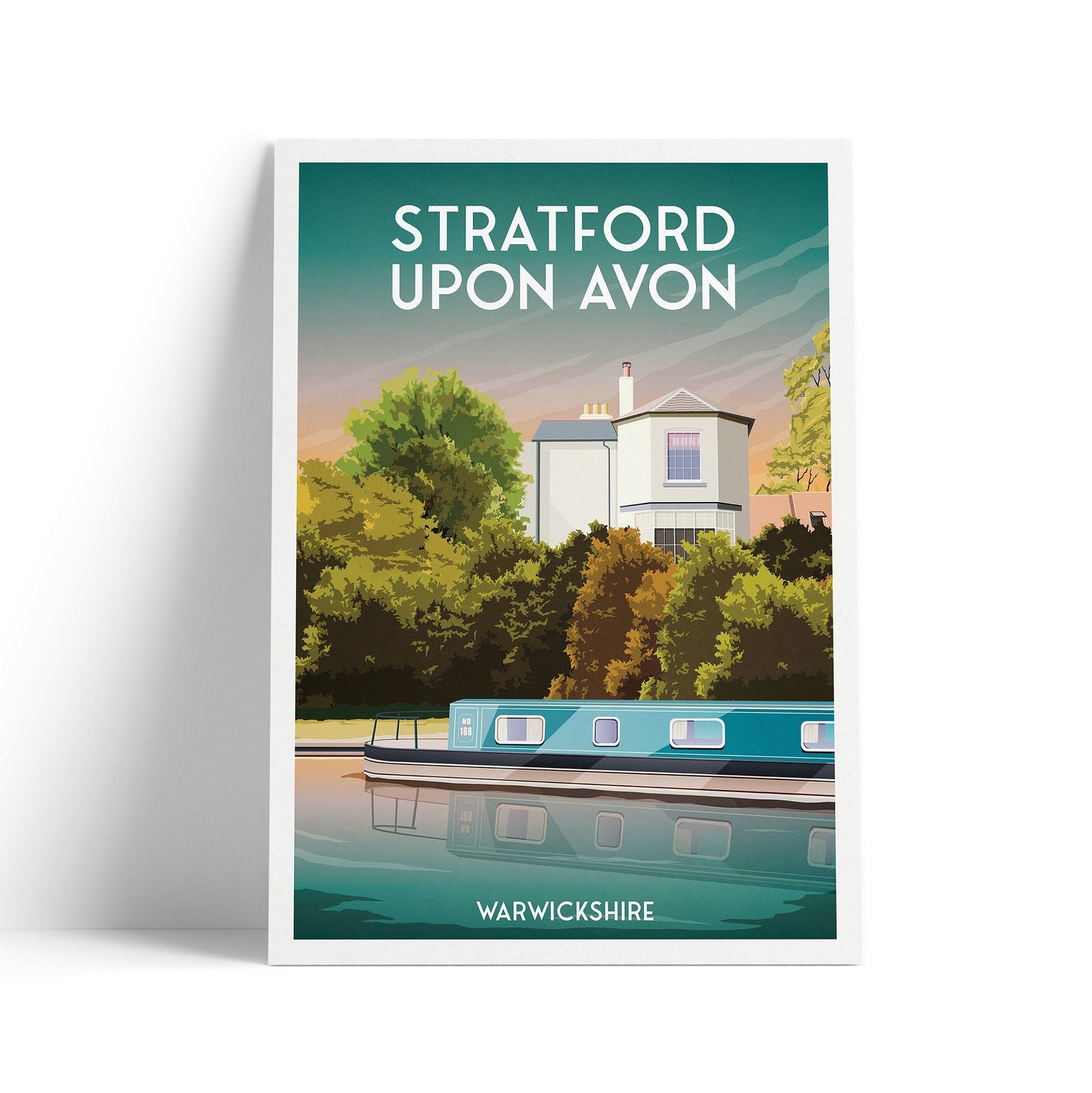 Stratford Upon Avon Print | Canal | Narrowboat | England | Travel Poster