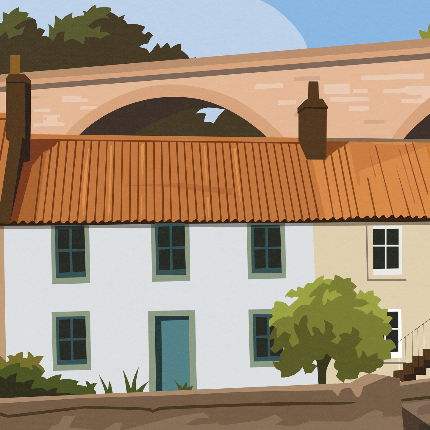 Lower Largo Viaduct and Harbour Travel Poster | Fife Coastal Art | Scotland