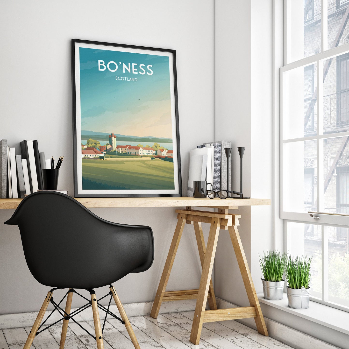 Bo'Ness Print, Scotland Travel Poster, Borrowstounness Illustration, Wall Decor, Firth of Forth, Lothian
