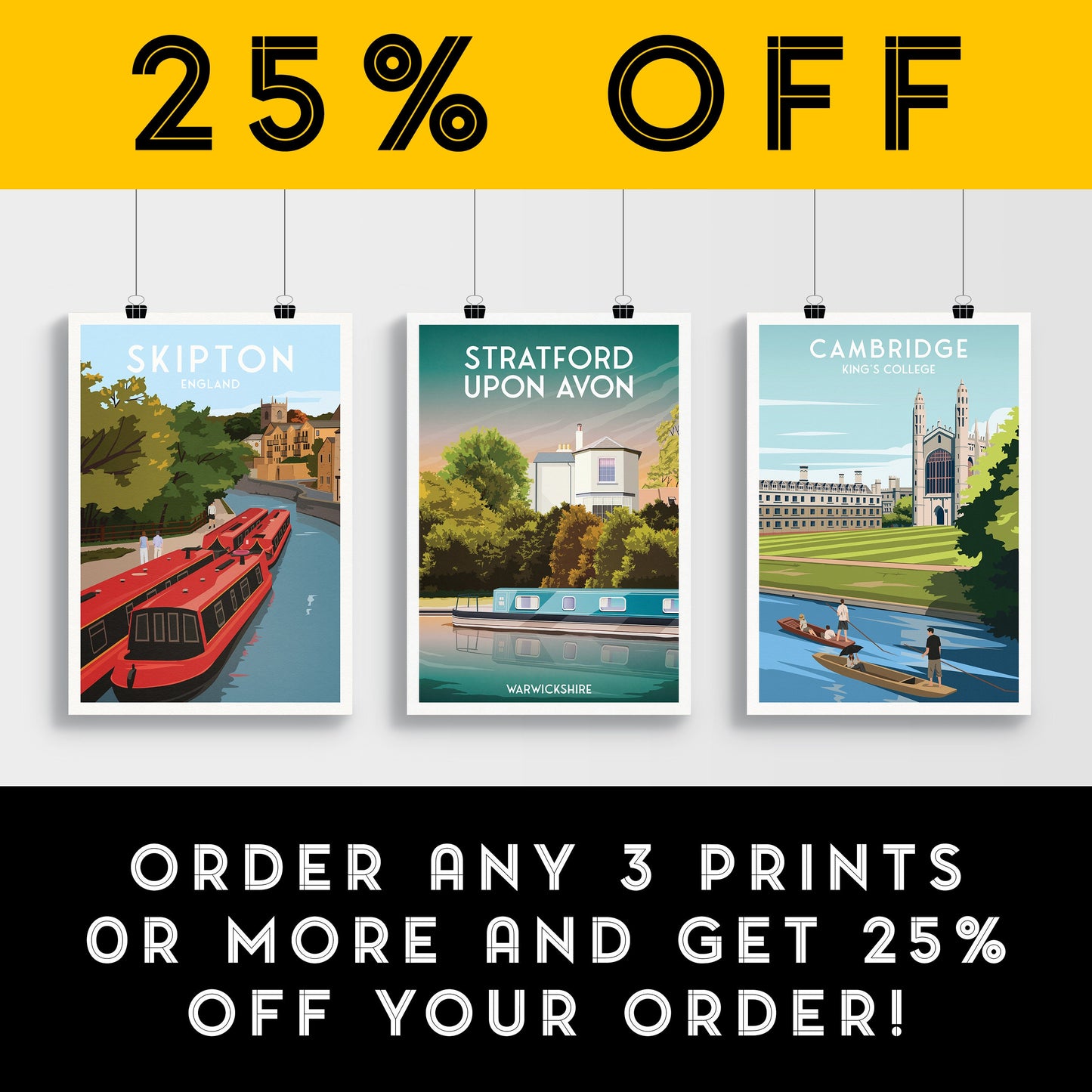 Stratford Upon Avon Print | Canal | Narrowboat | England | Travel Poster
