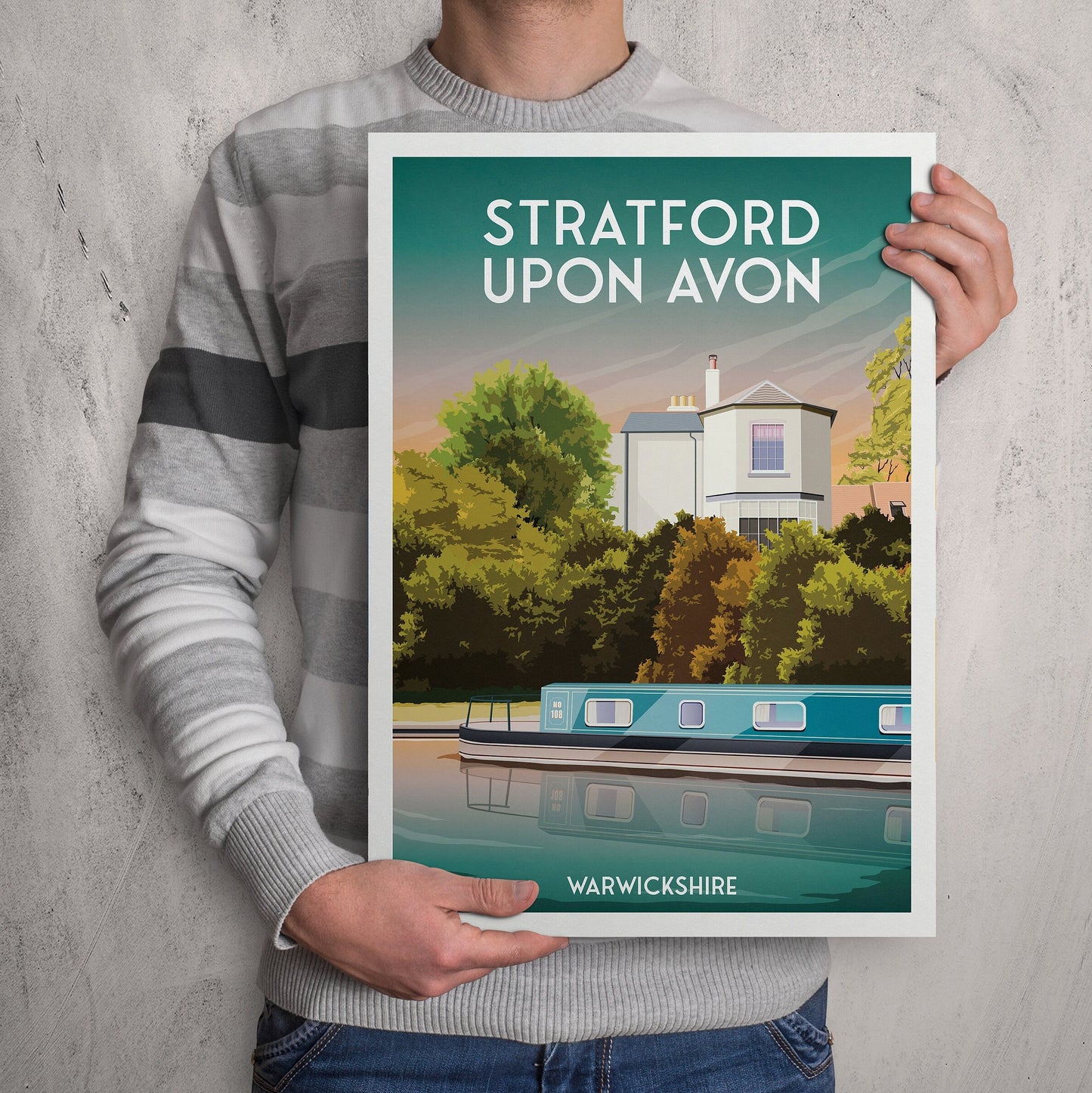 Stratford Upon Avon Print | Canal | Narrowboat | England | Travel Poster